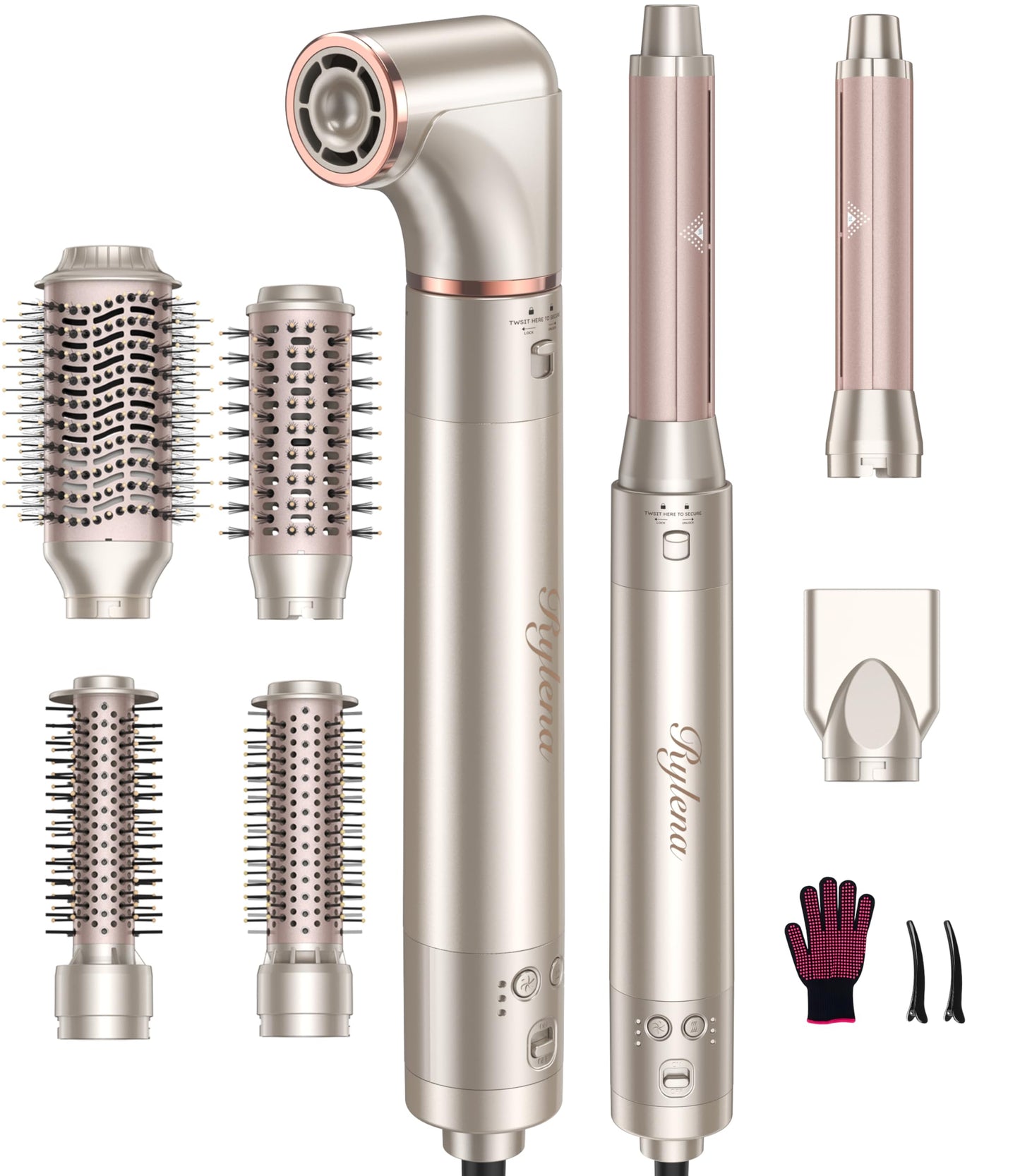 Deluxe 8-in-1 Air Styler Pro 2025 by Rylena, Hair Dryer Brush for Fast Drying, Auto Curling, Smoothing&Volumizing, 8 Attachable Heads, 110,000 RPM High-Speed Multi Styler, 600M Ionic Care, Stone