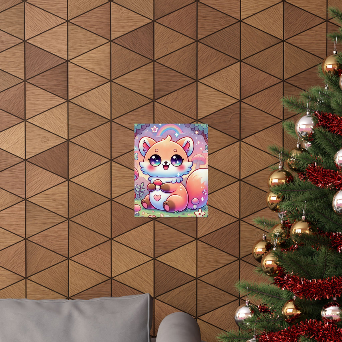 Pastel Woodland Fox Mushroom Kawaii Wall Art Poster
