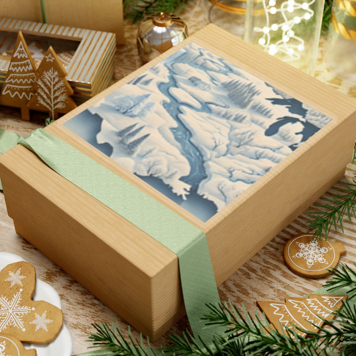 Winter USA Dreamscape Snowy Map Sticker for Laptop Water Bottle