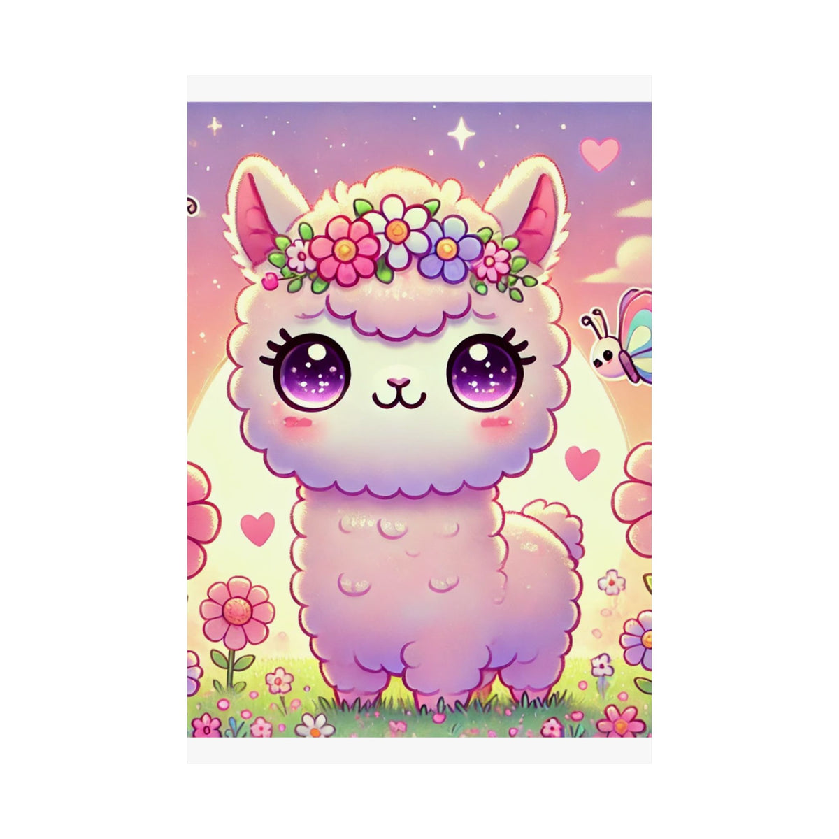 Pastel Floral Alpaca Garden Kawaii Wall Art Poster