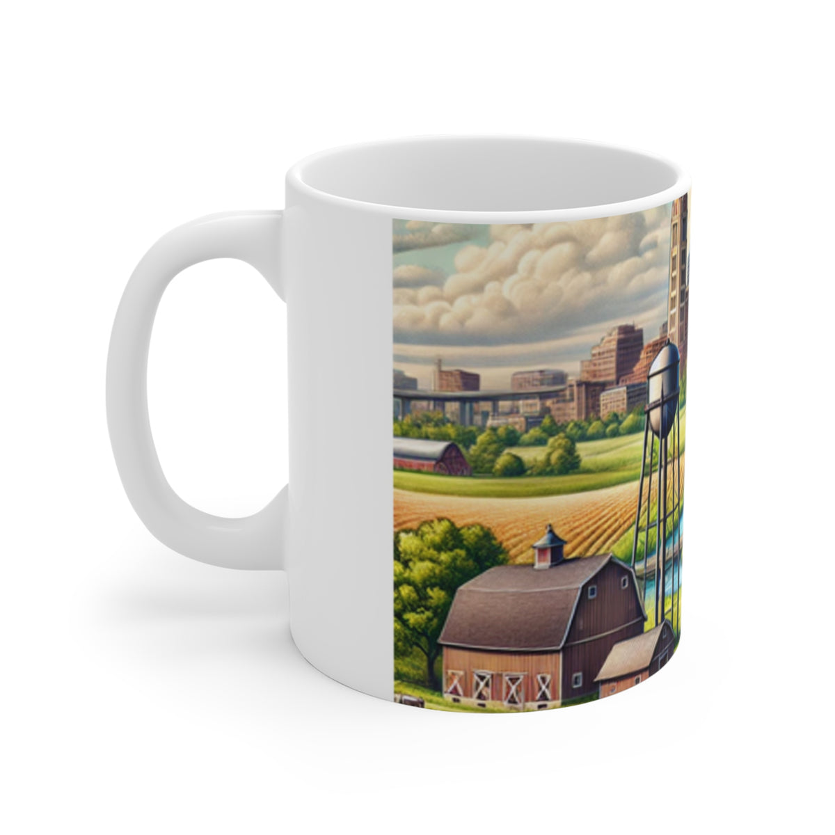 Rural River City Skyline Hometown Landscape Coffee Mug