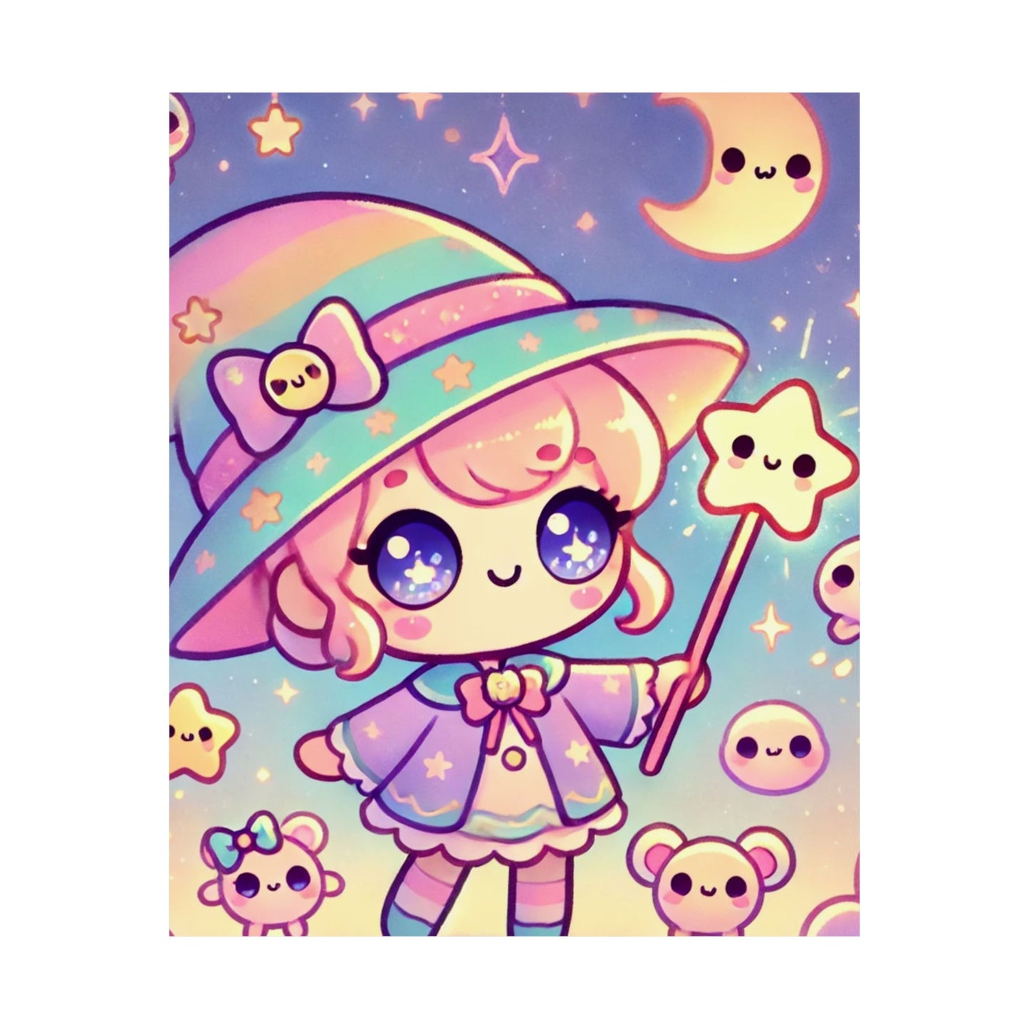 Kawaii Moon Wand Pastel Fantasy Wall Art Poster
