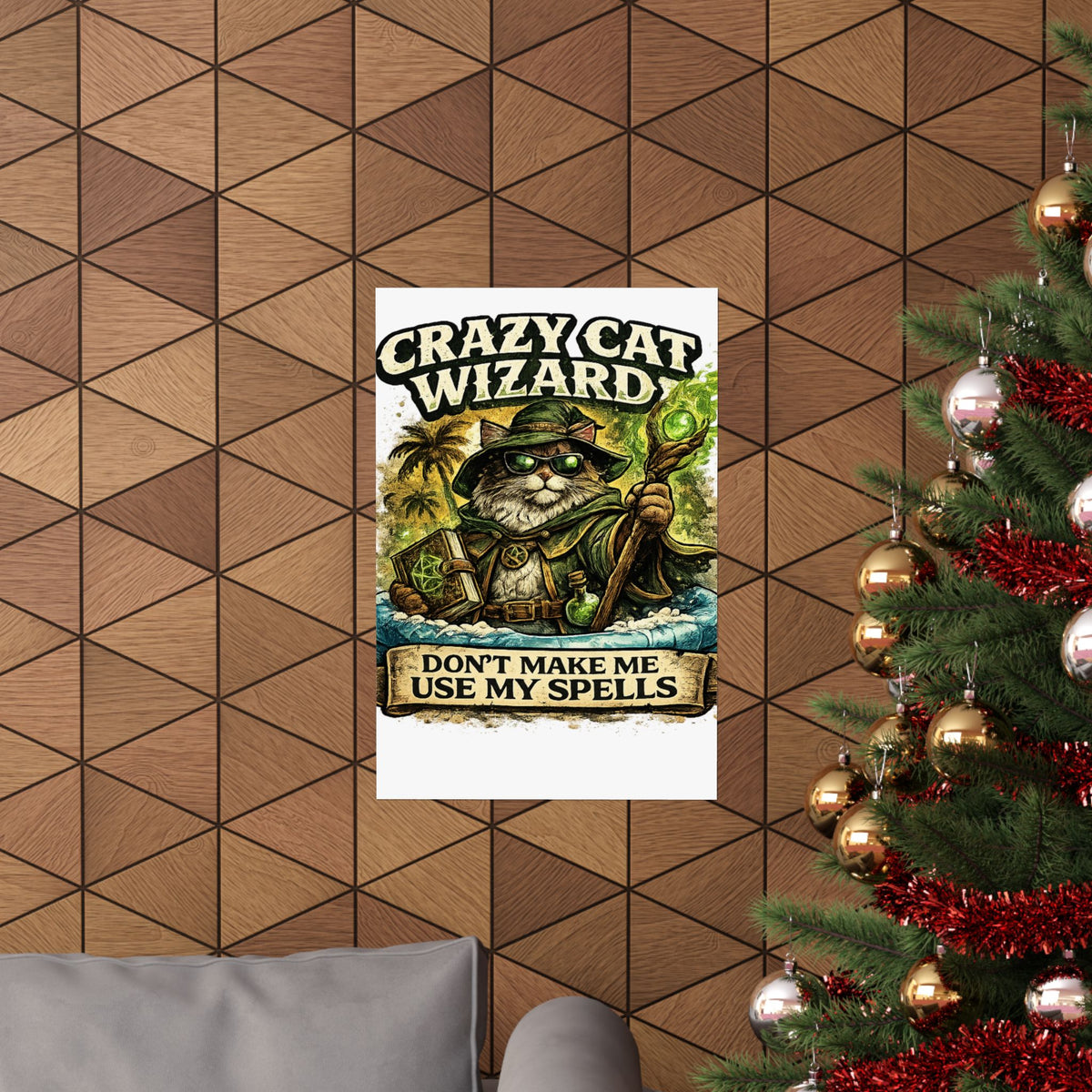 Crazy Cat Wizard Funny Fantasy Magic Art Poster