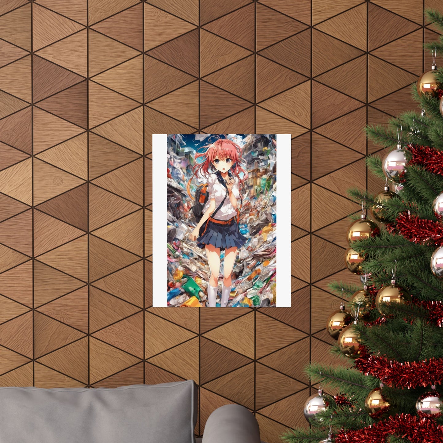 Recycling Day Anime Schoolgirl Eco Street Art Poster