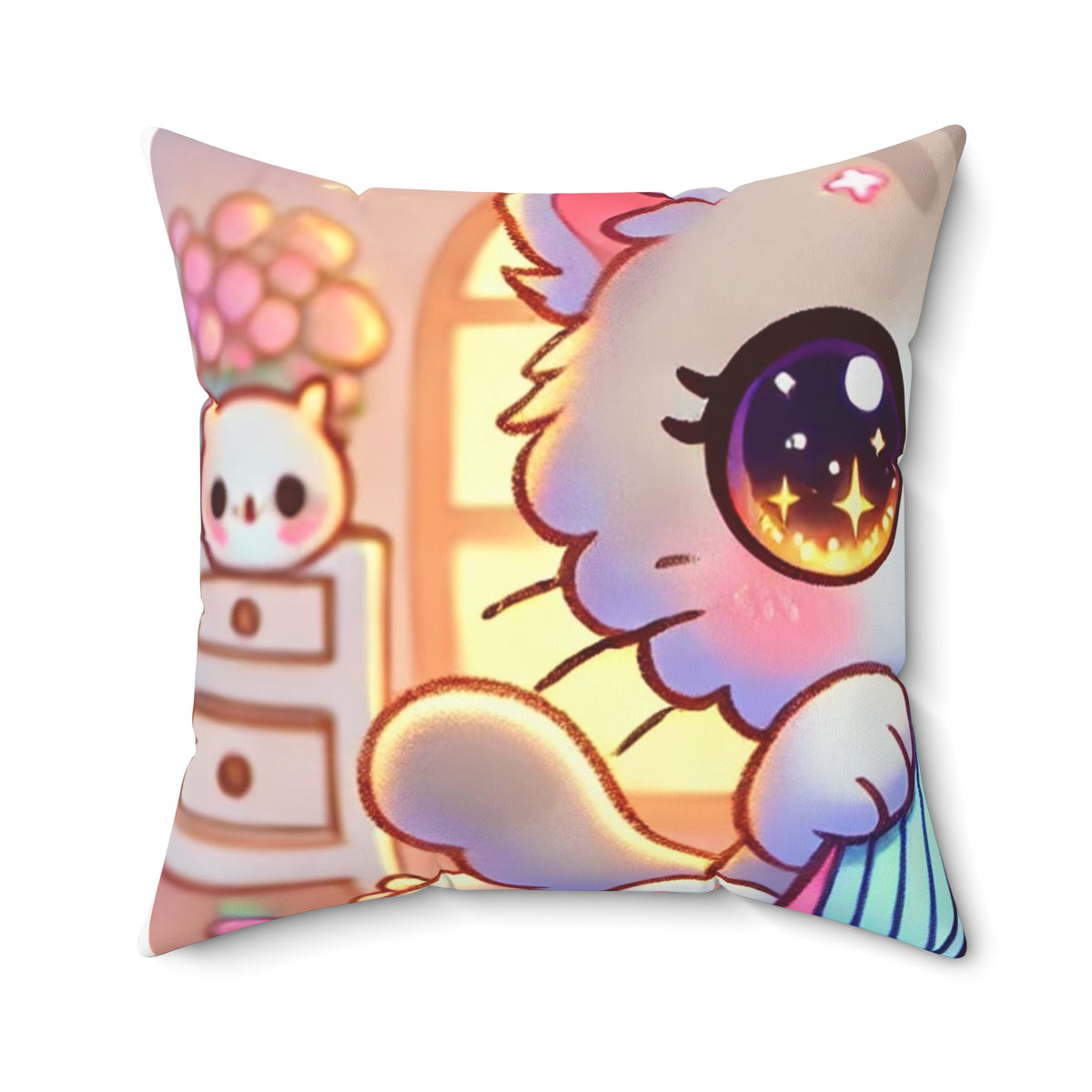Cozy Kawaii Knitting Cat Pastel Yarn Decorative Pillow