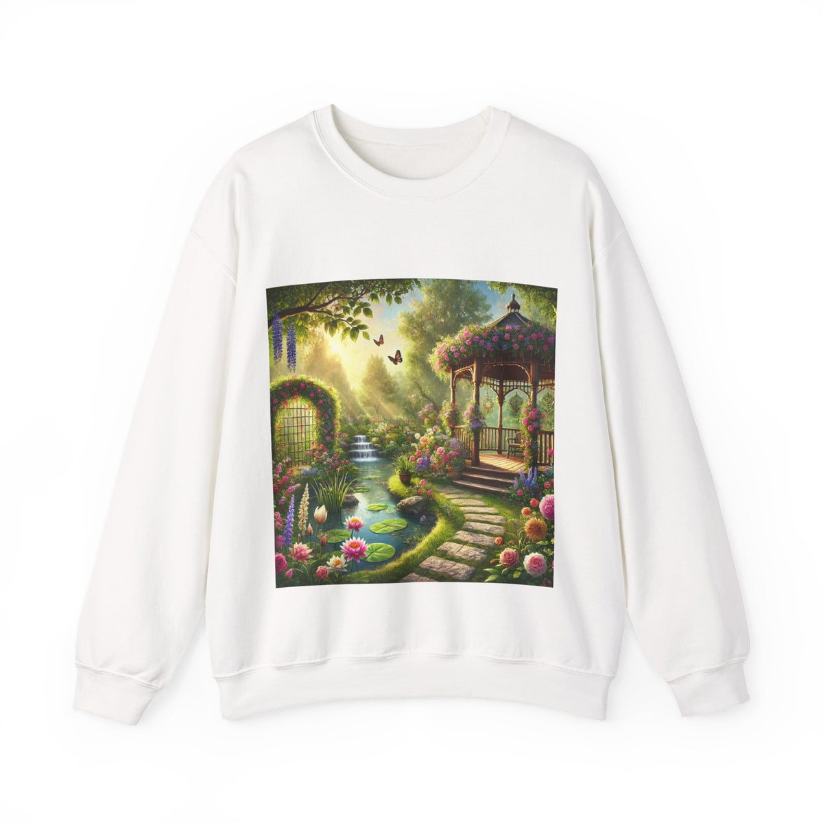 Sunlit Rose Gazebo Cottage Garden Sweatshirt