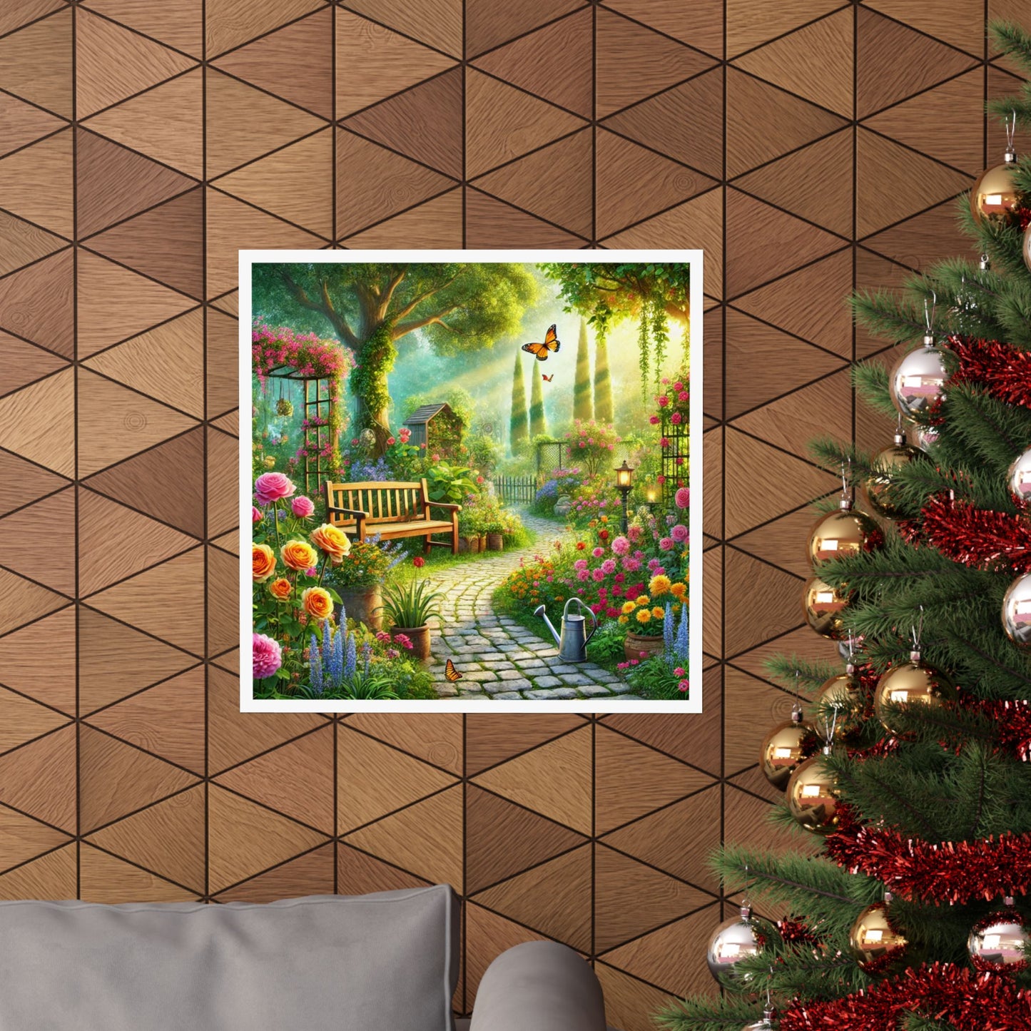 Sunlit Spring Flower Garden Bench Poster