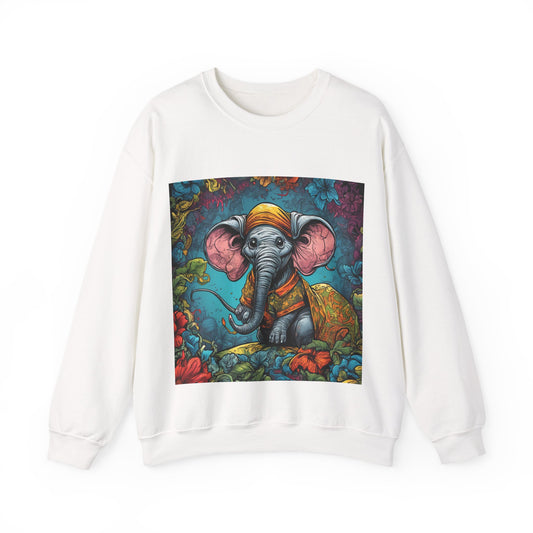 Colorful Storybook Elephant Floral Art Sweatshirt