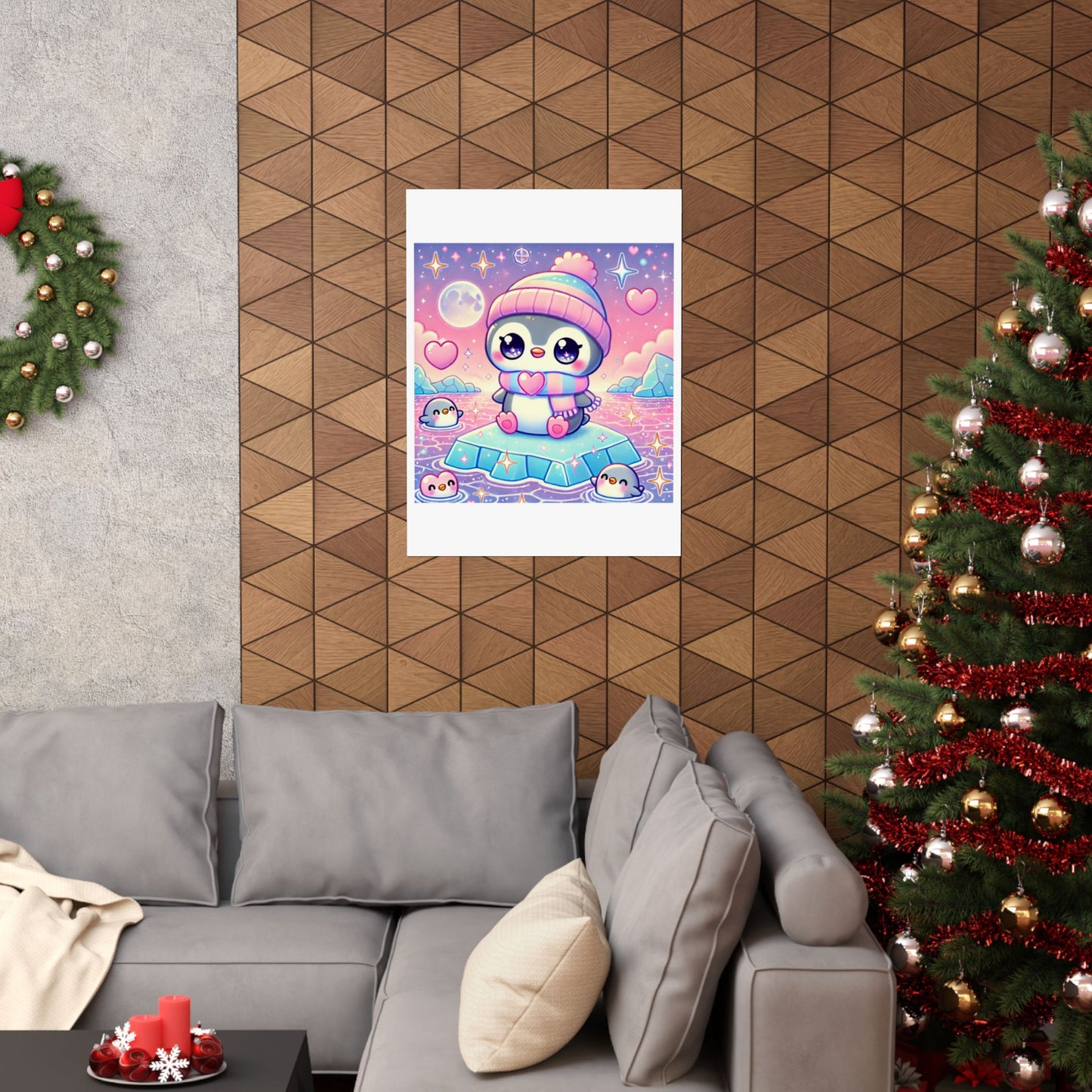 Cute Winter Penguin Ice Floe Kawaii Art Poster