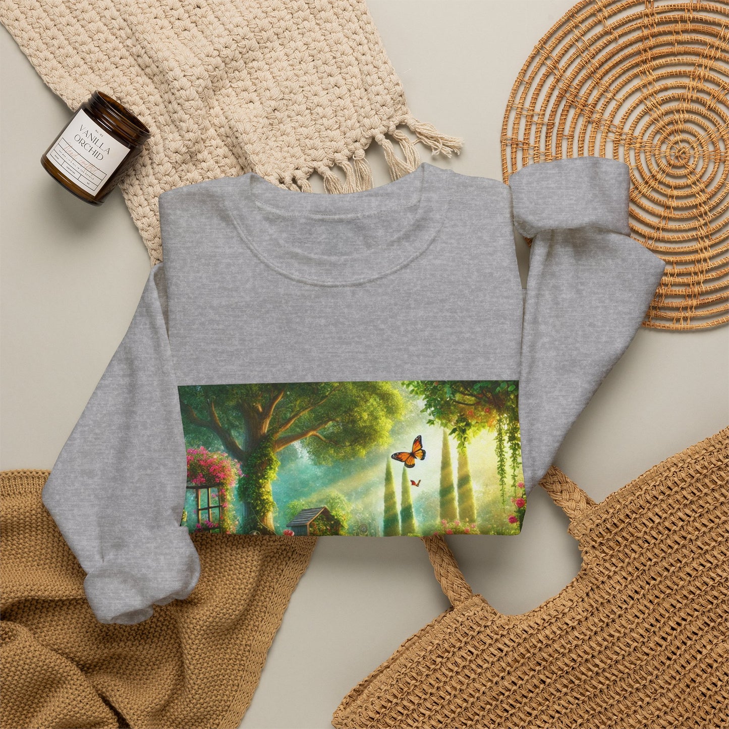 Sunlit Spring Flower Garden Bench Sweatshirt