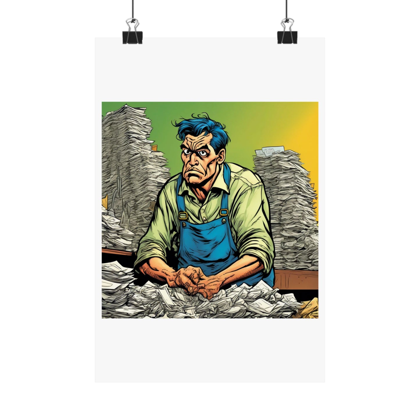 Paperwork Chaos Desk Worker Funny Office Art Poster