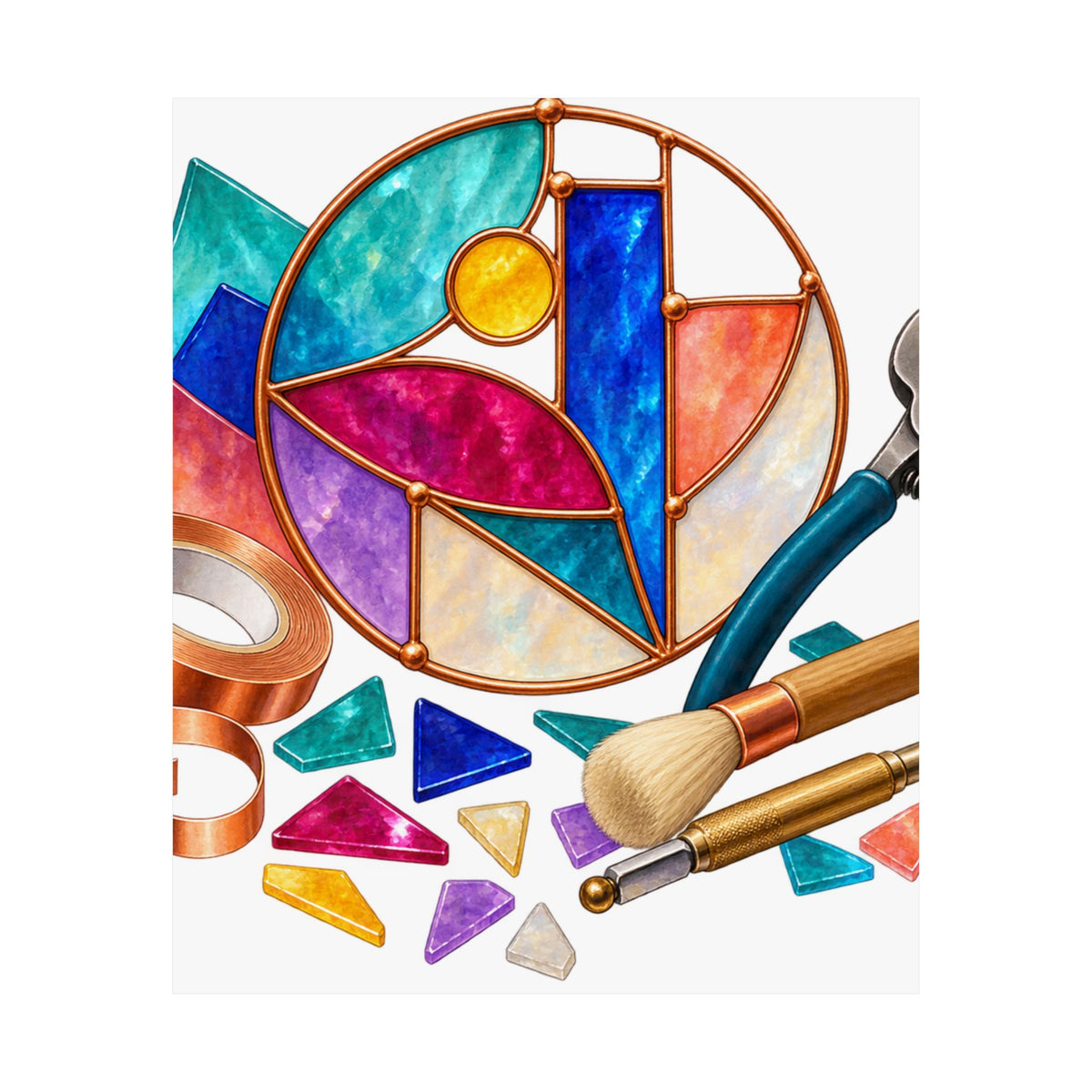 Abstract Stained Glass Suncatcher Workshop Poster