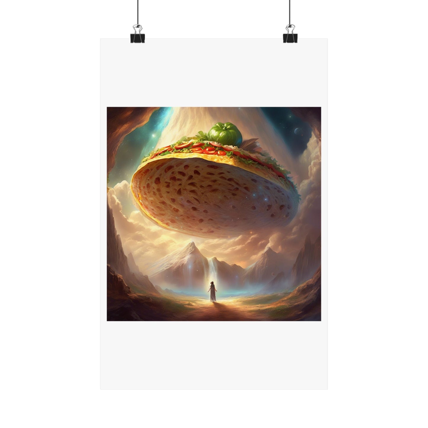 Cosmic Taco UFO Surreal Food Fantasy Art Poster