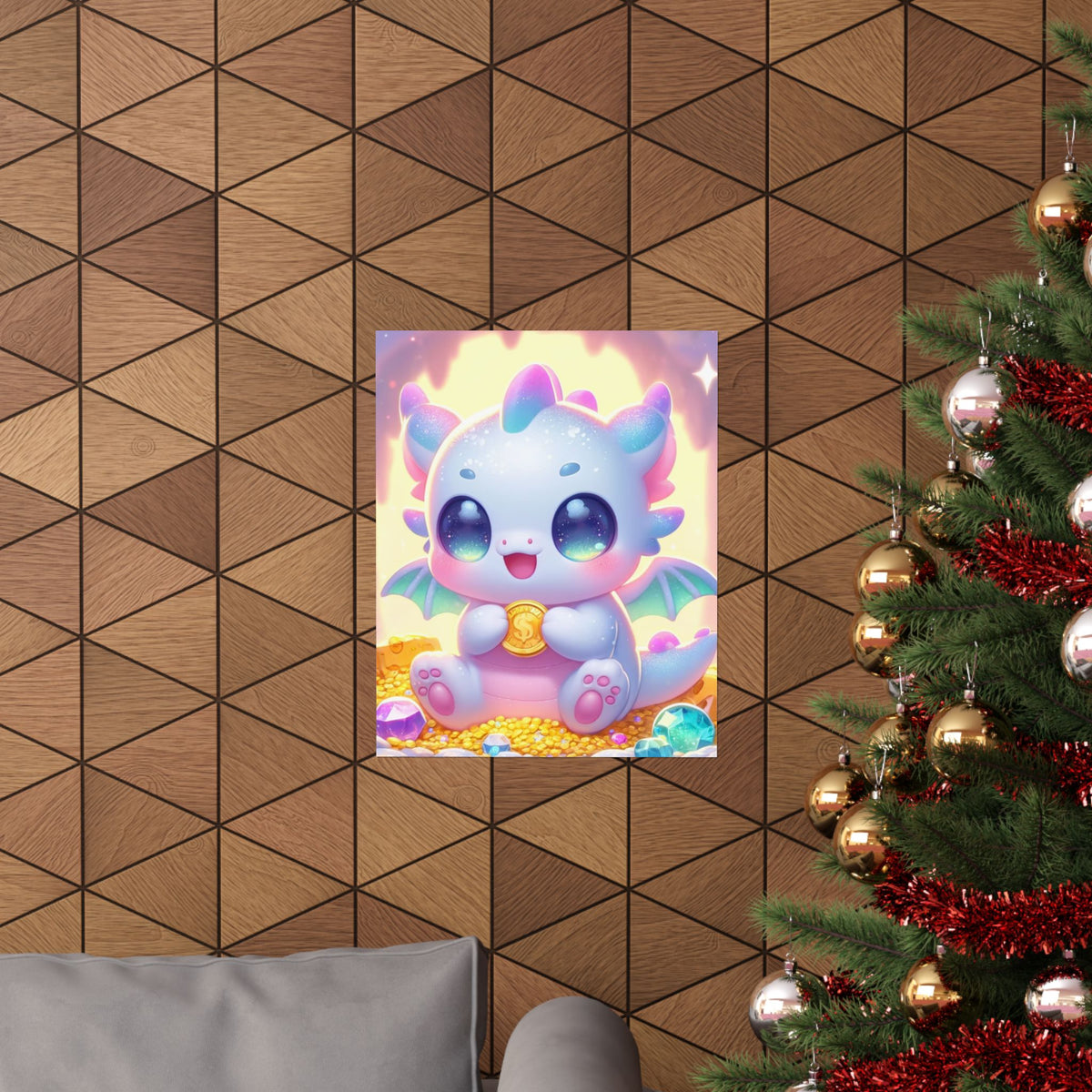 Pastel Treasure Dragon Kawaii Fantasy Wall Art Poster