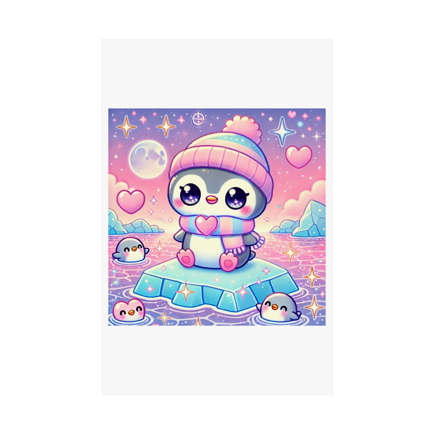Cute Winter Penguin Ice Floe Kawaii Art Poster
