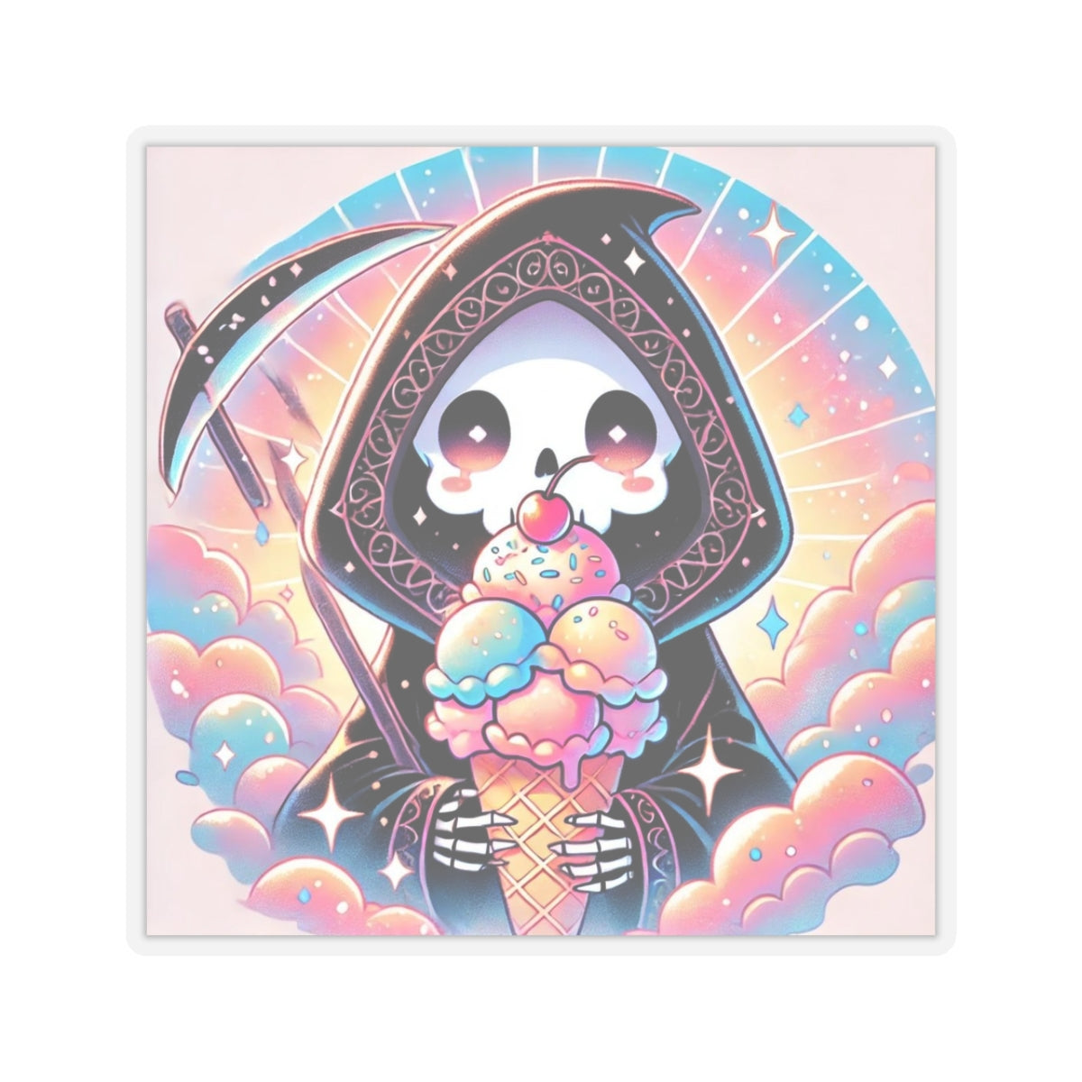 Pastel Grim Reaper Ice Cream Cute Gothic Art Sticker