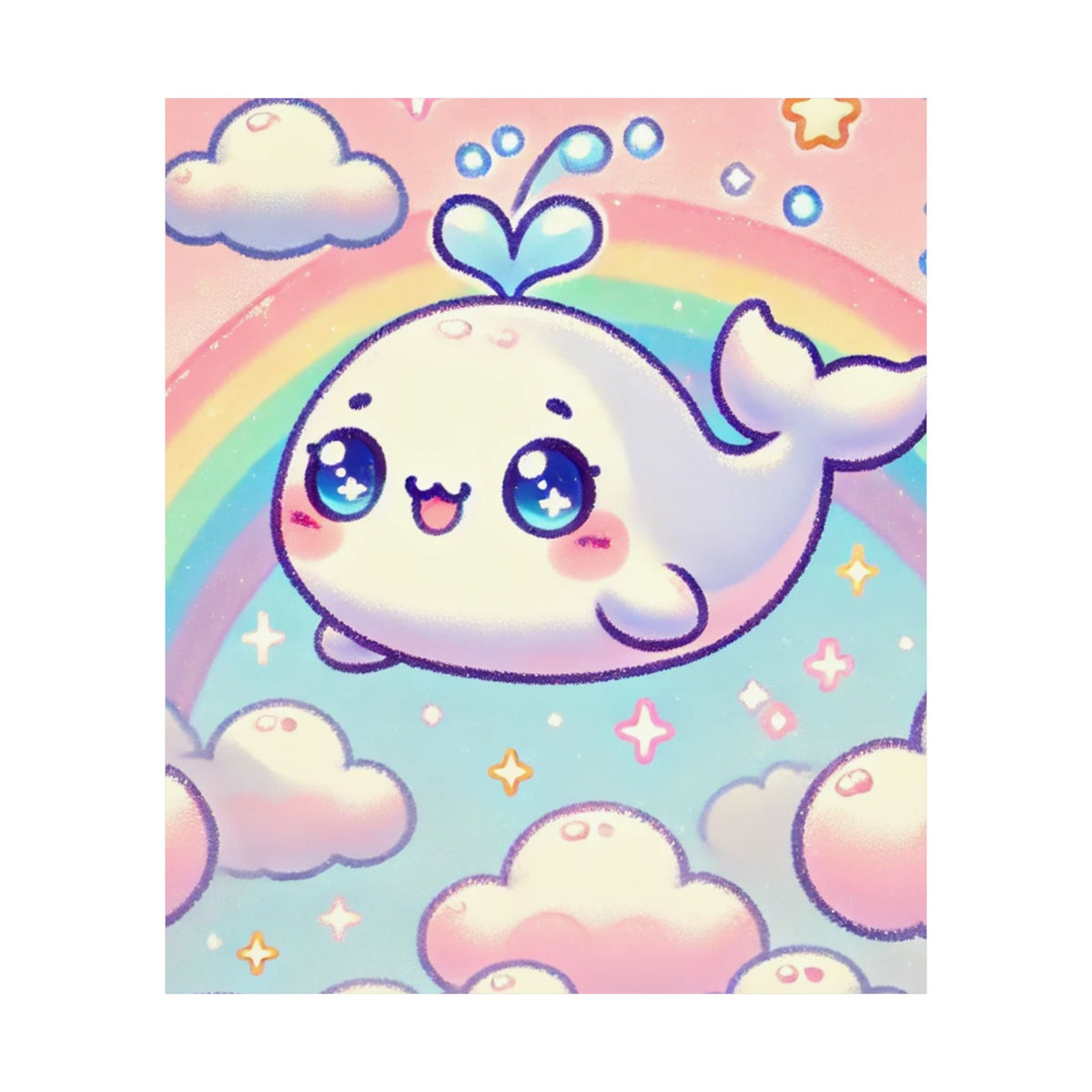 Kawaii Rainbow Whale Pastel Cloud Wall Art Poster