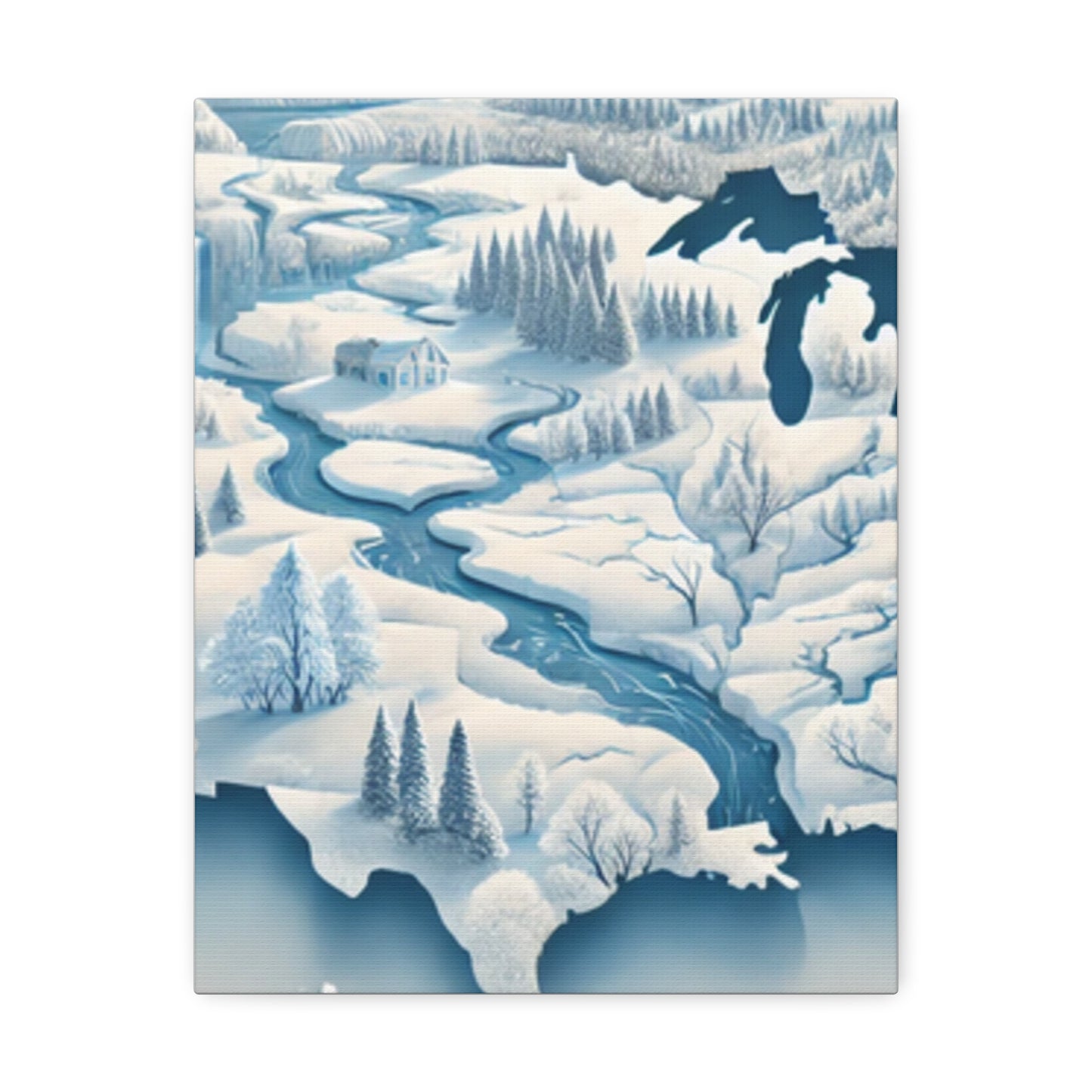 Winter USA Dreamscape Snowy Map Canvas Wall Art Travel Gift