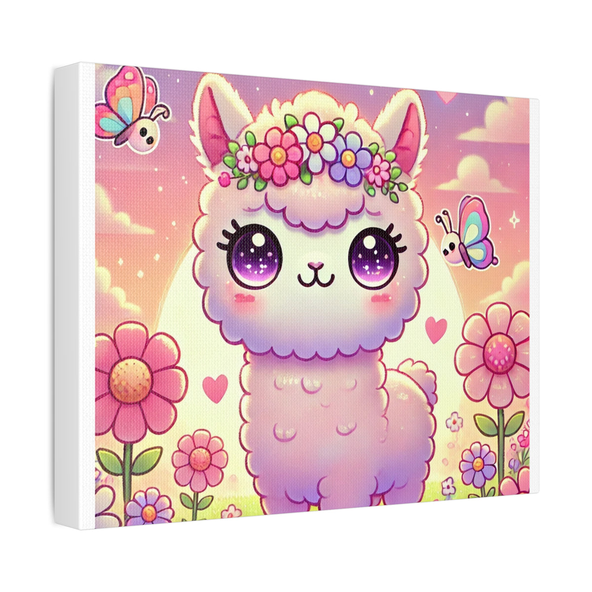 Pastel Floral Alpaca Garden Kawaii Canvas Wall Art