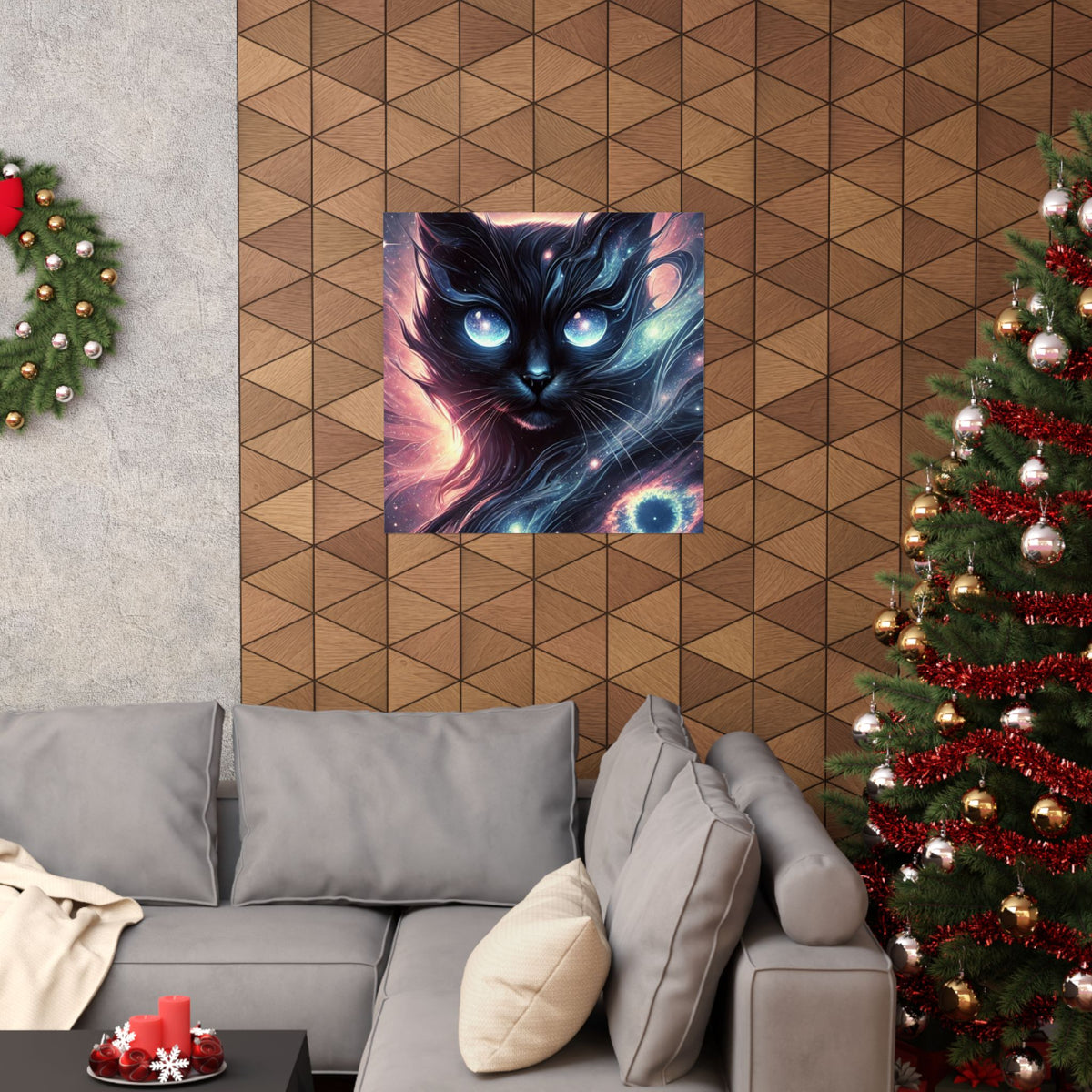 Cosmic Black Cat Galaxy Celestial Wall Art Poster
