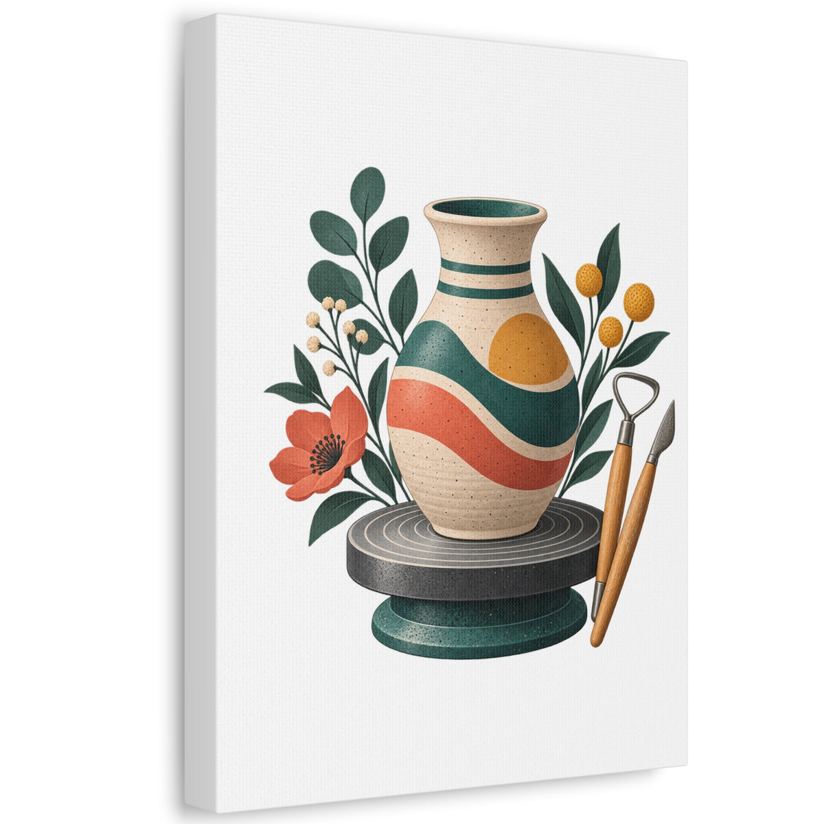 Midcentury Pottery Botanical Art Canvas