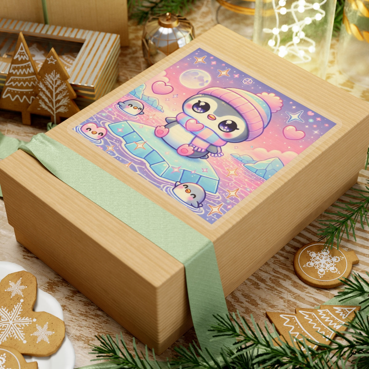 Cute Winter Penguin Ice Floe Kawaii Art Sticker