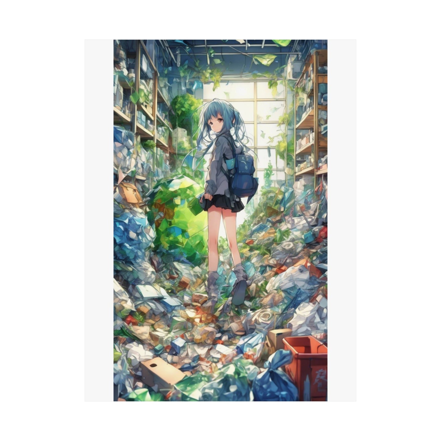 Green Recycling Alley Anime Girl Urban Green Poster
