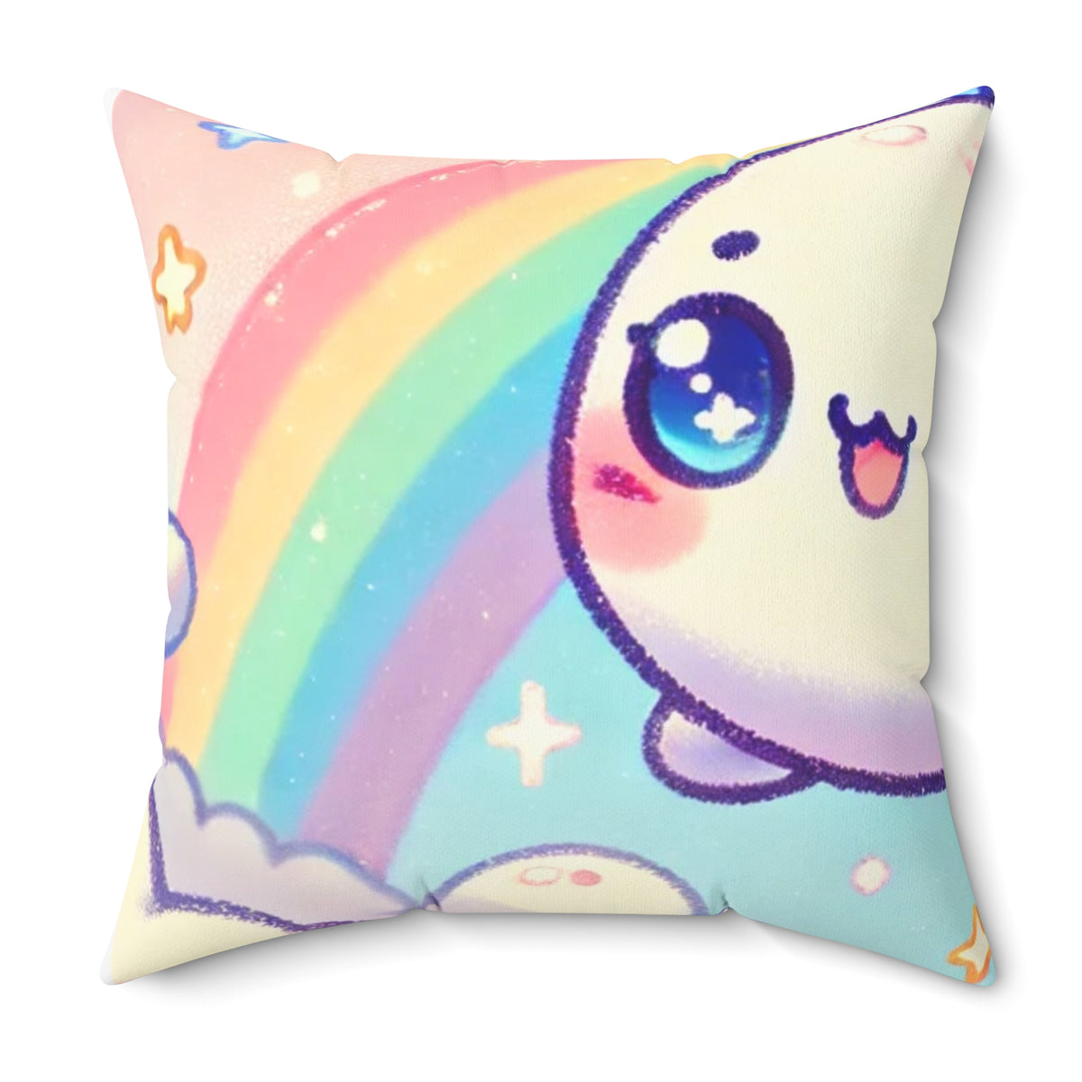 Kawaii Rainbow Whale Pastel Cloud Decorative Pillow