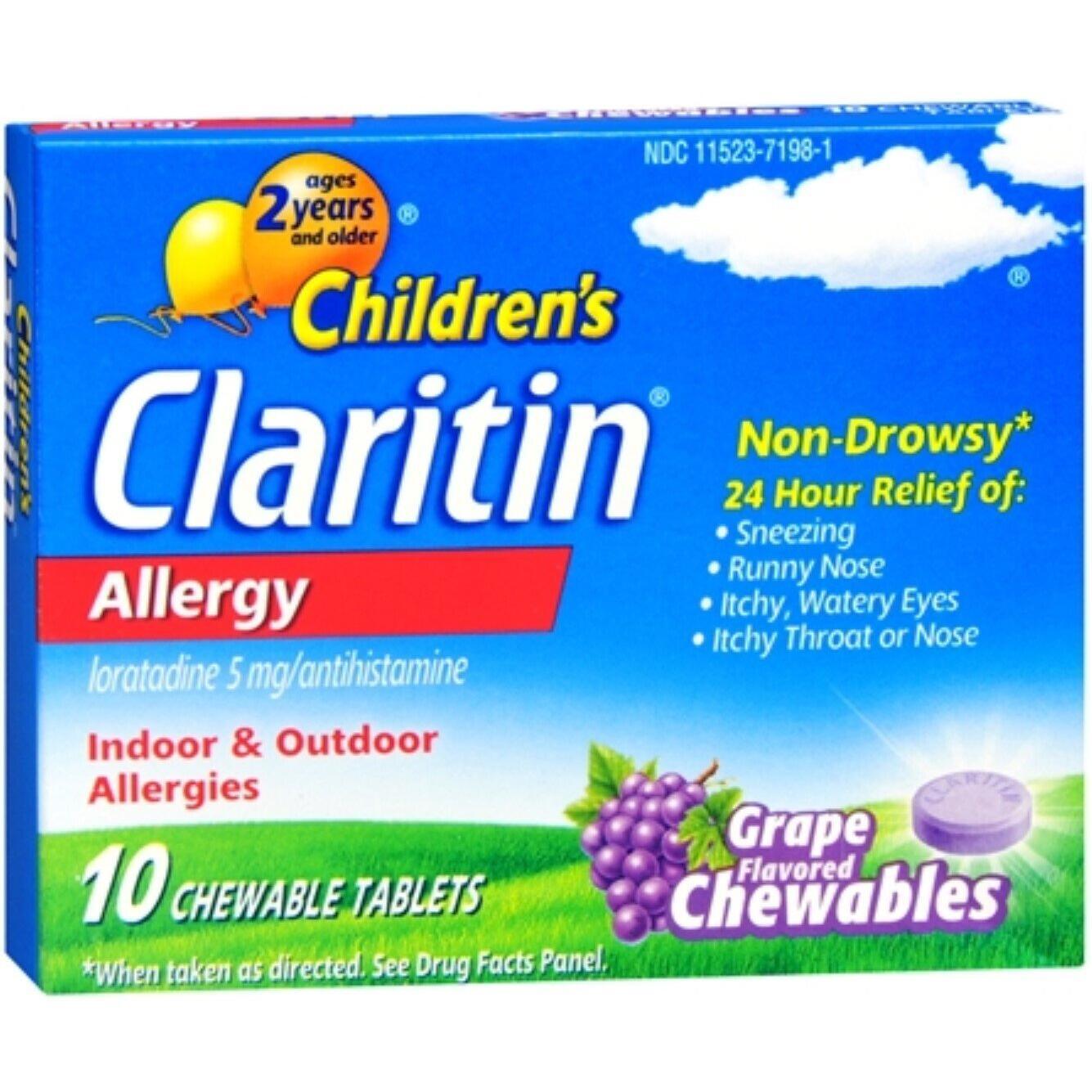 Claritin Allergies, Indoor & Outdoor, 5 Mg, Grape Flavor, Chewable Tablets,10ea