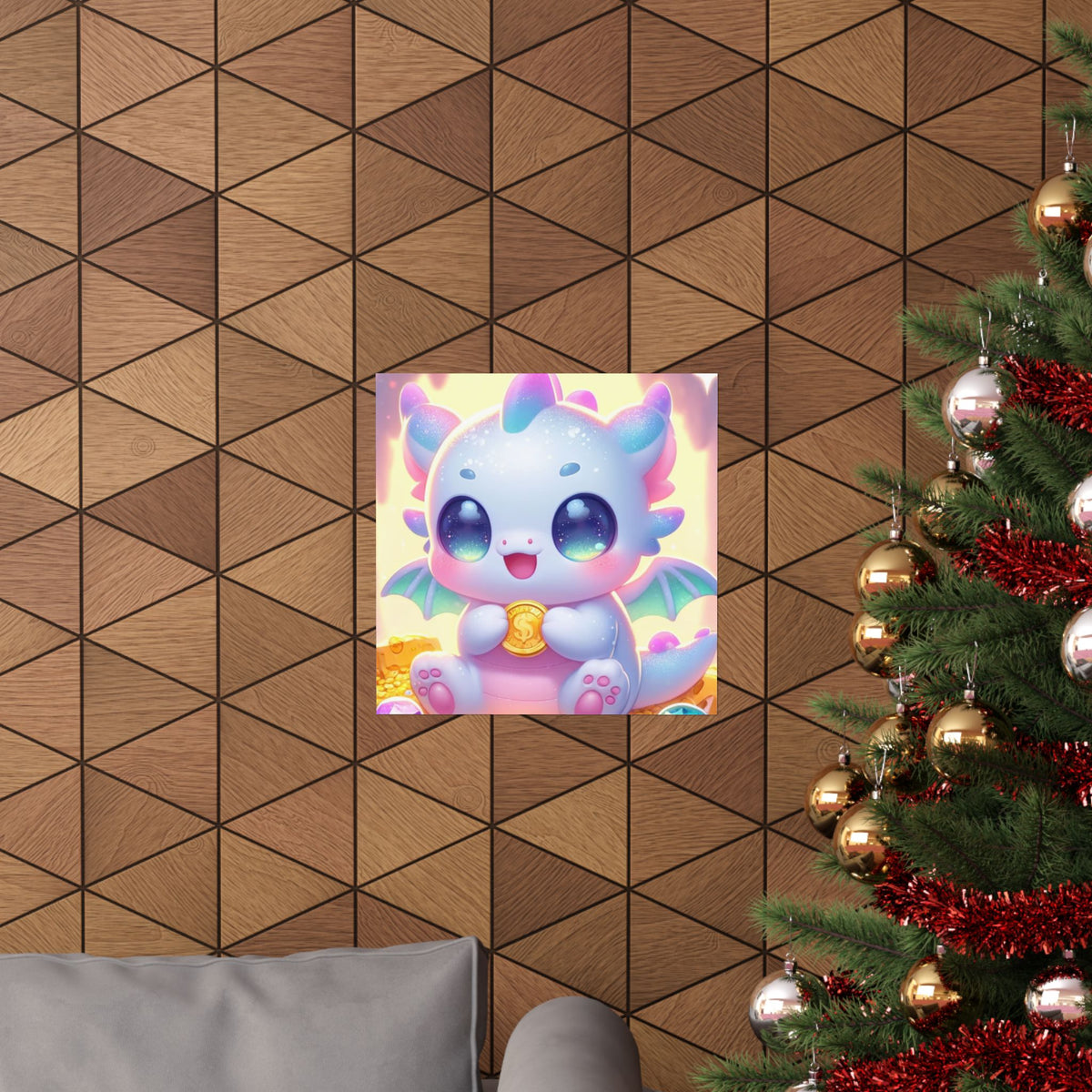Pastel Treasure Dragon Kawaii Fantasy Wall Art Poster