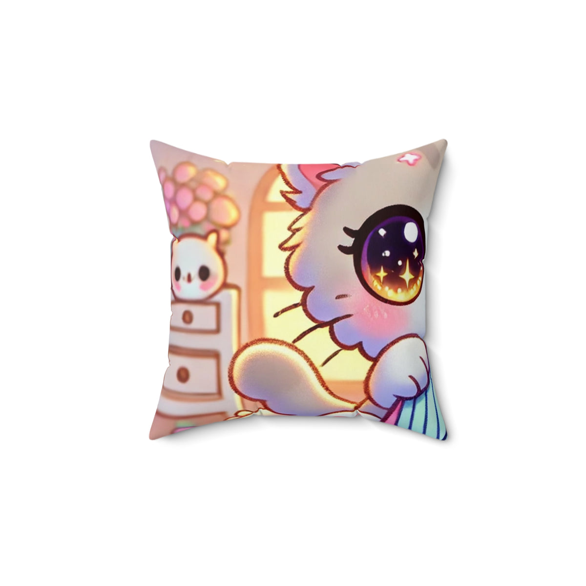 Cozy Kawaii Knitting Cat Pastel Yarn Decorative Pillow