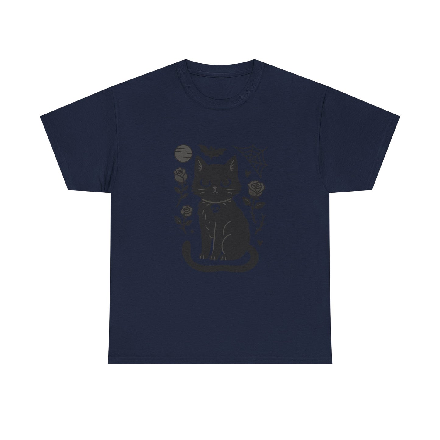 Cute Black Cat & Roses Tee - Unisex T-Shirt, Halloween Gift, Cat Lover Shirt, Spooky Apparel, Fall Fashion