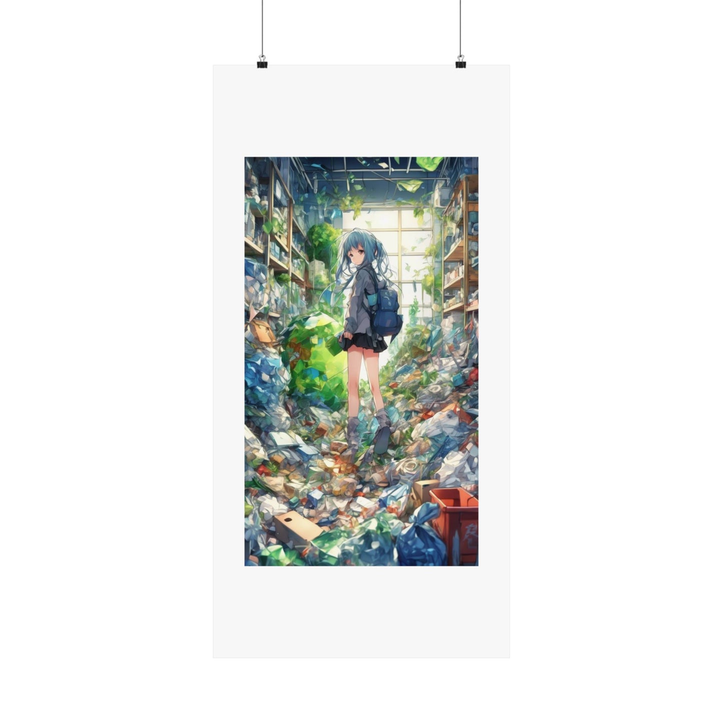 Green Recycling Alley Anime Girl Urban Green Poster
