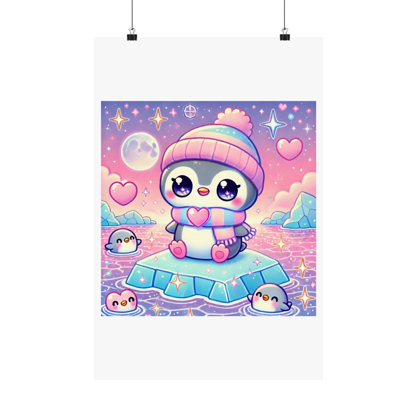 Cute Winter Penguin Ice Floe Kawaii Art Poster