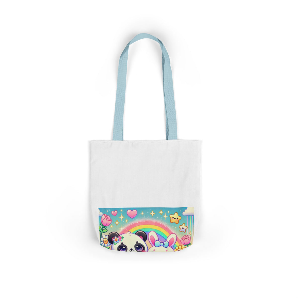 Pastel Panda and Bunny Rainbow Garden Canvas Tote Bag