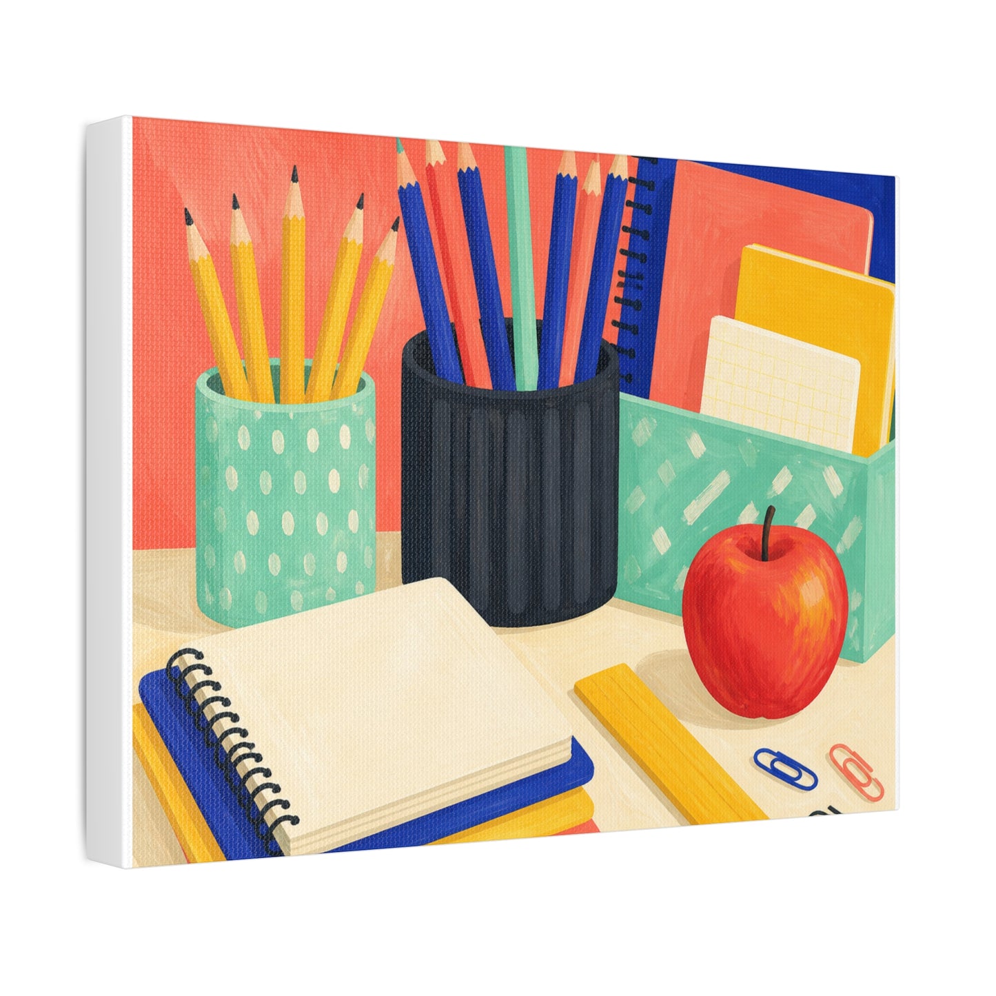 Colorful Teacher Desk Supplies Art Canvas Art