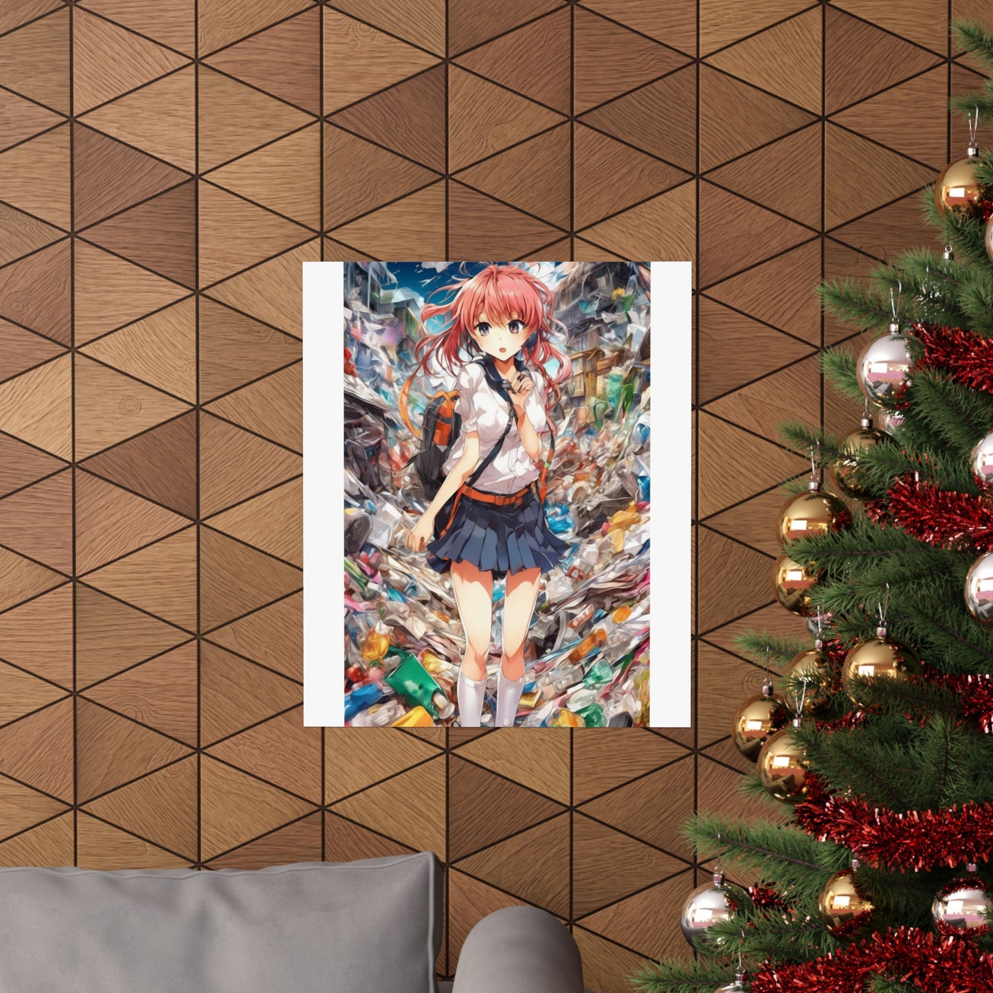 Recycling Day Anime Schoolgirl Eco Street Art Poster