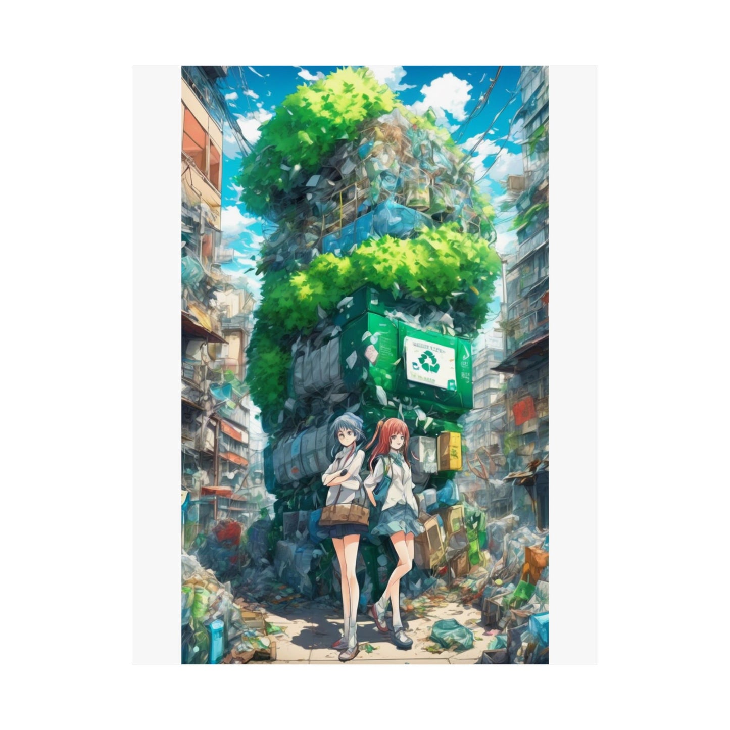 Urban Recycling Anime Friends Green City Wall Poster