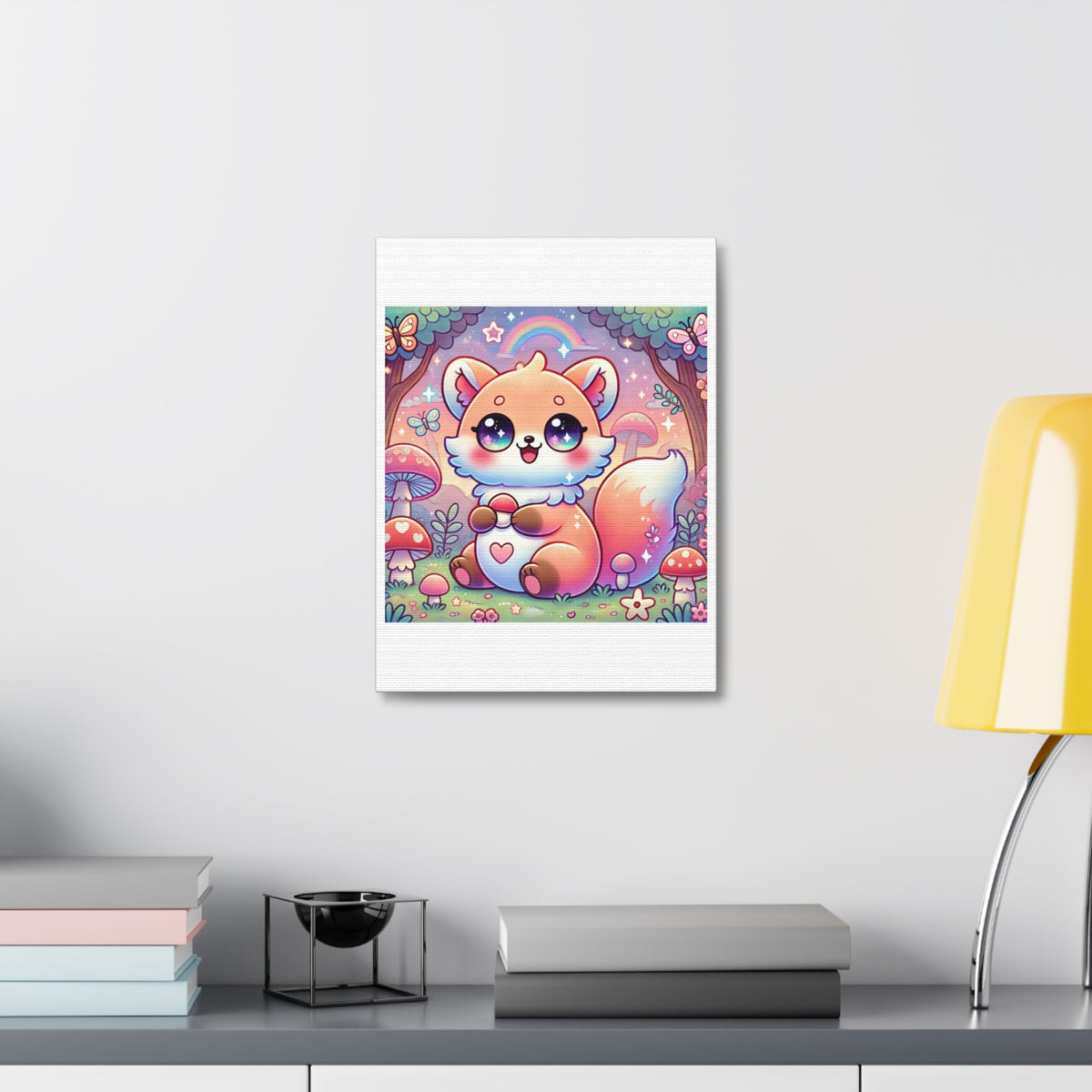 Pastel Woodland Fox Mushroom Kawaii Canvas Wall Art