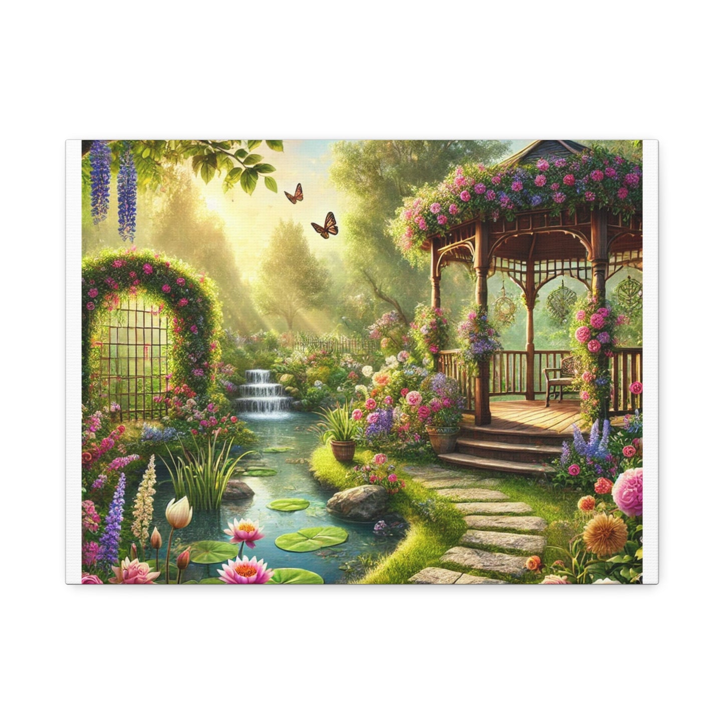 Sunlit Rose Gazebo Cottage Garden Canvas Wall Art