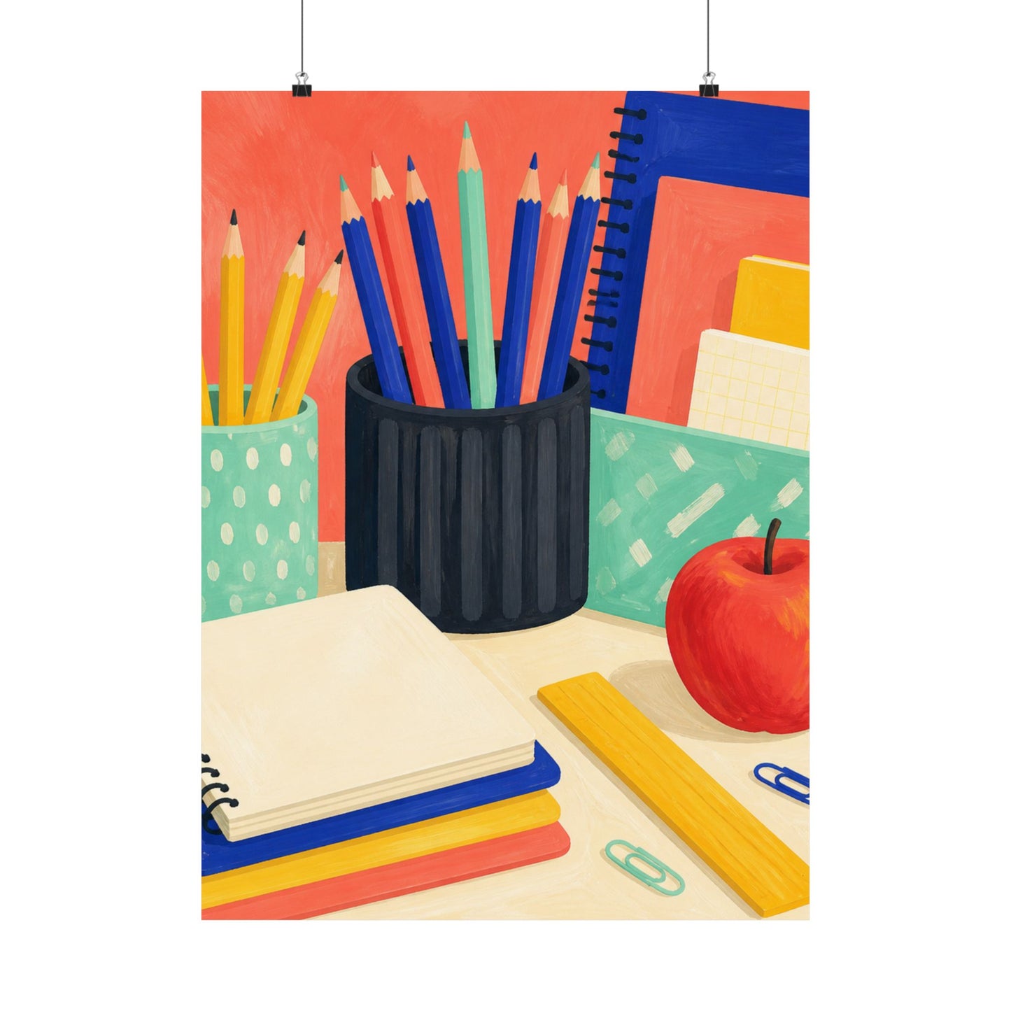 Colorful Teacher Desk Supplies Art Poster