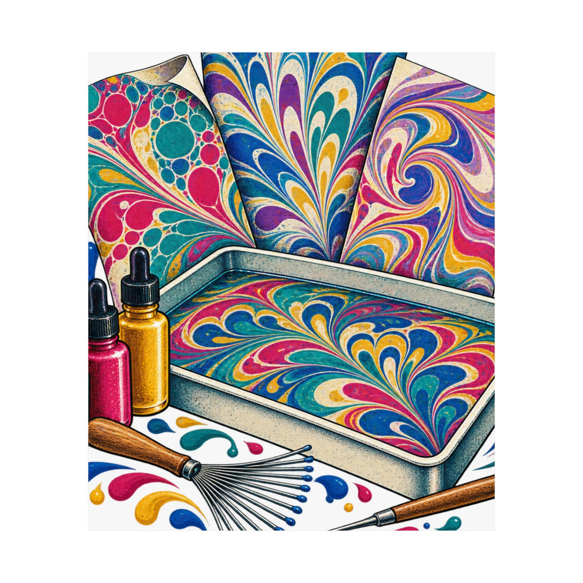 Colorful Paper Marbling Workshop Poster