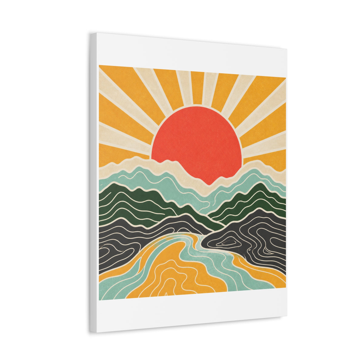 Topographic Sunrise Mid Century Mountain Canvas Art