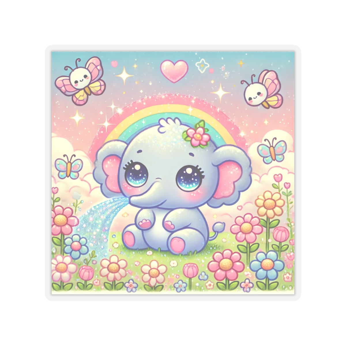 Pastel Rainbow Baby Elephant Floral Sticker