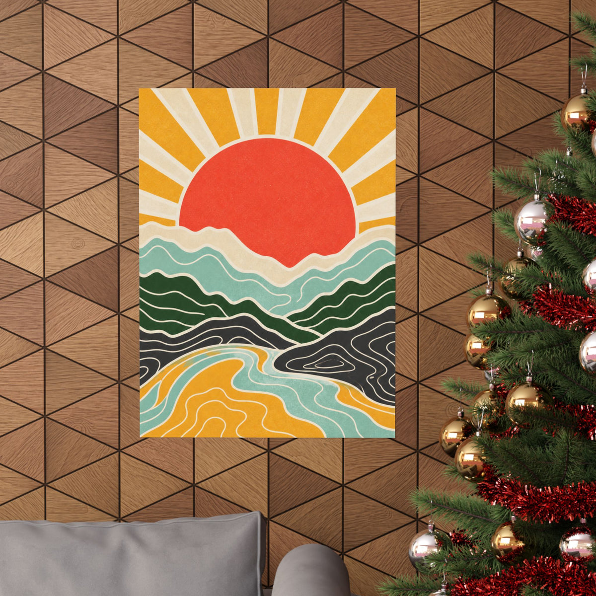 Topographic Sunrise Mid Century Mountain Art Poster