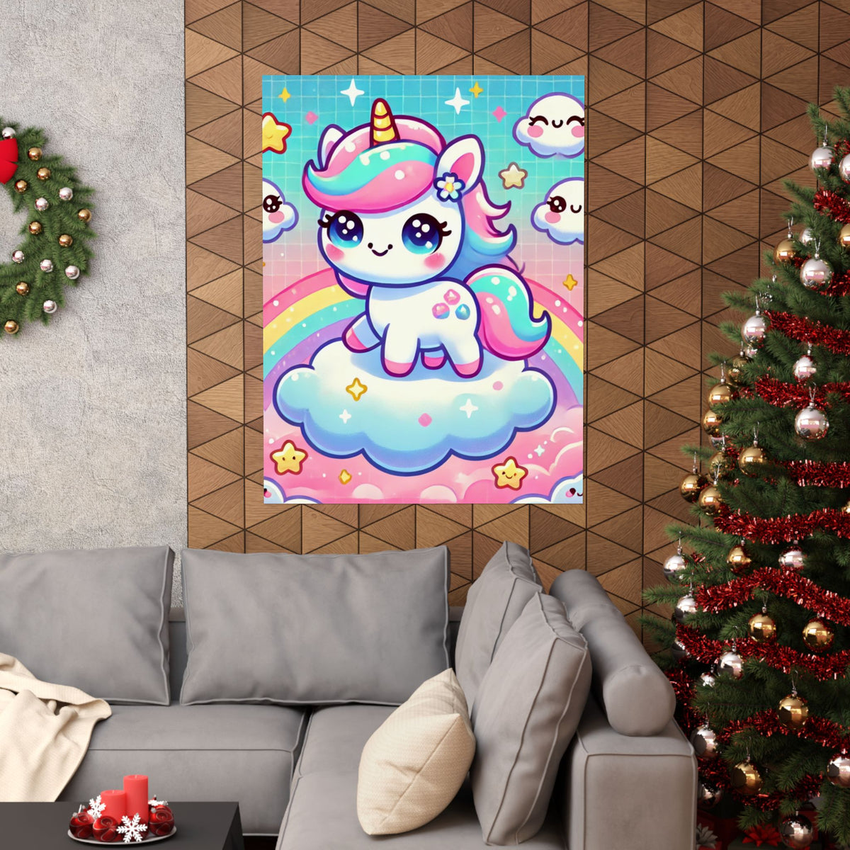 Pastel Rainbow Unicorn Cloud Kawaii Wall Art Poster