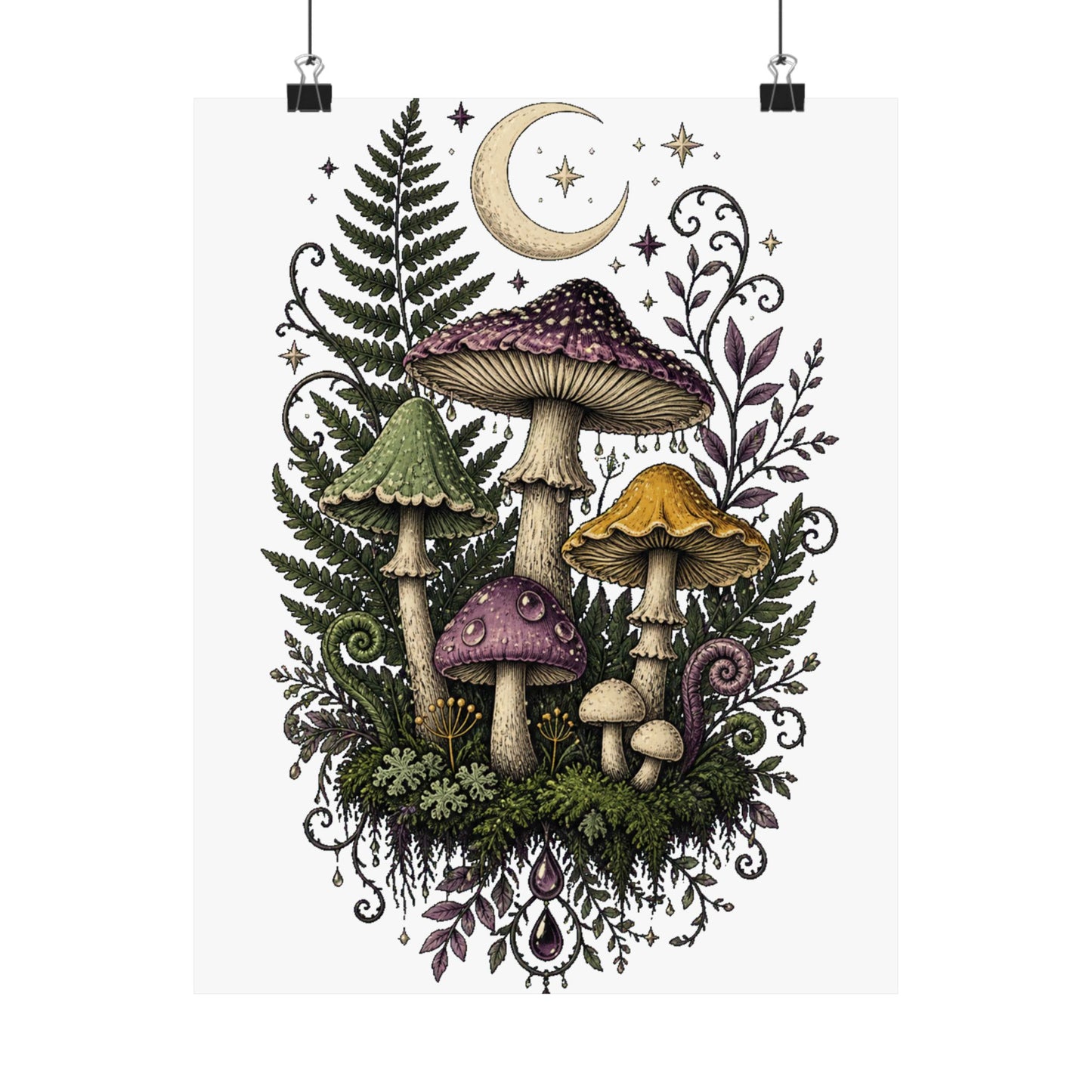 Midnight Mushroom Field Notes Botanical Mushroom Poster