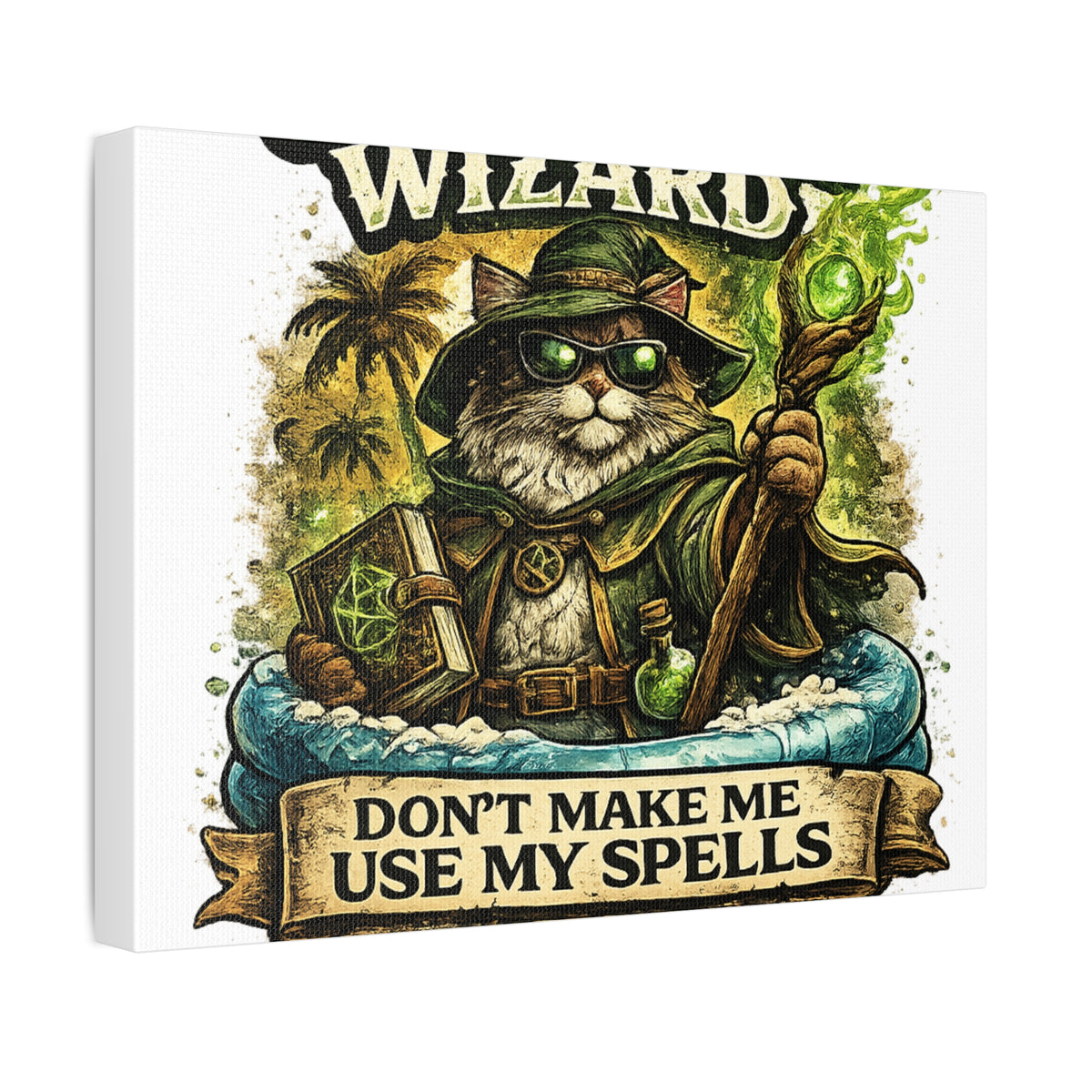 Crazy Cat Wizard Funny Fantasy Magic Canvas Art