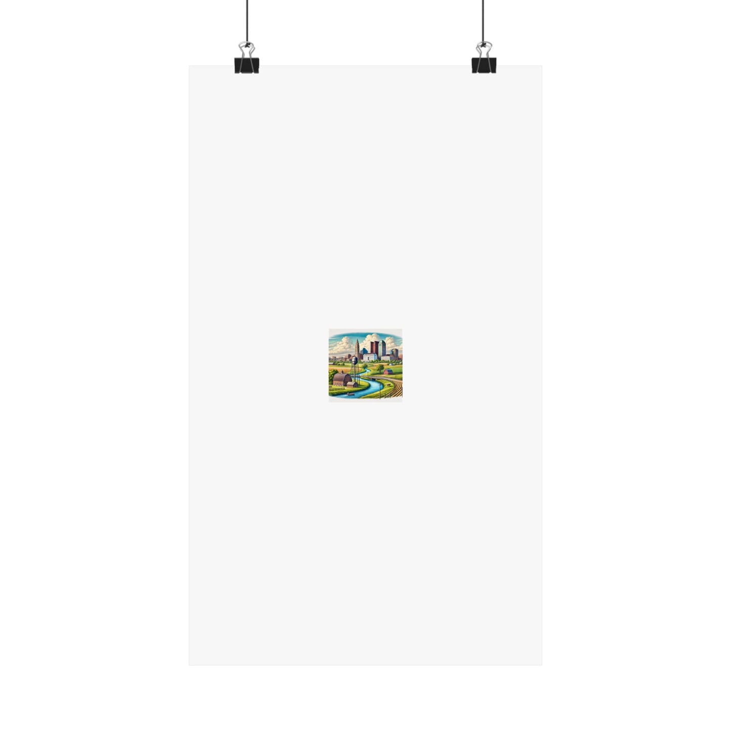 Rural River City Skyline Hometown Landscape Poster Art