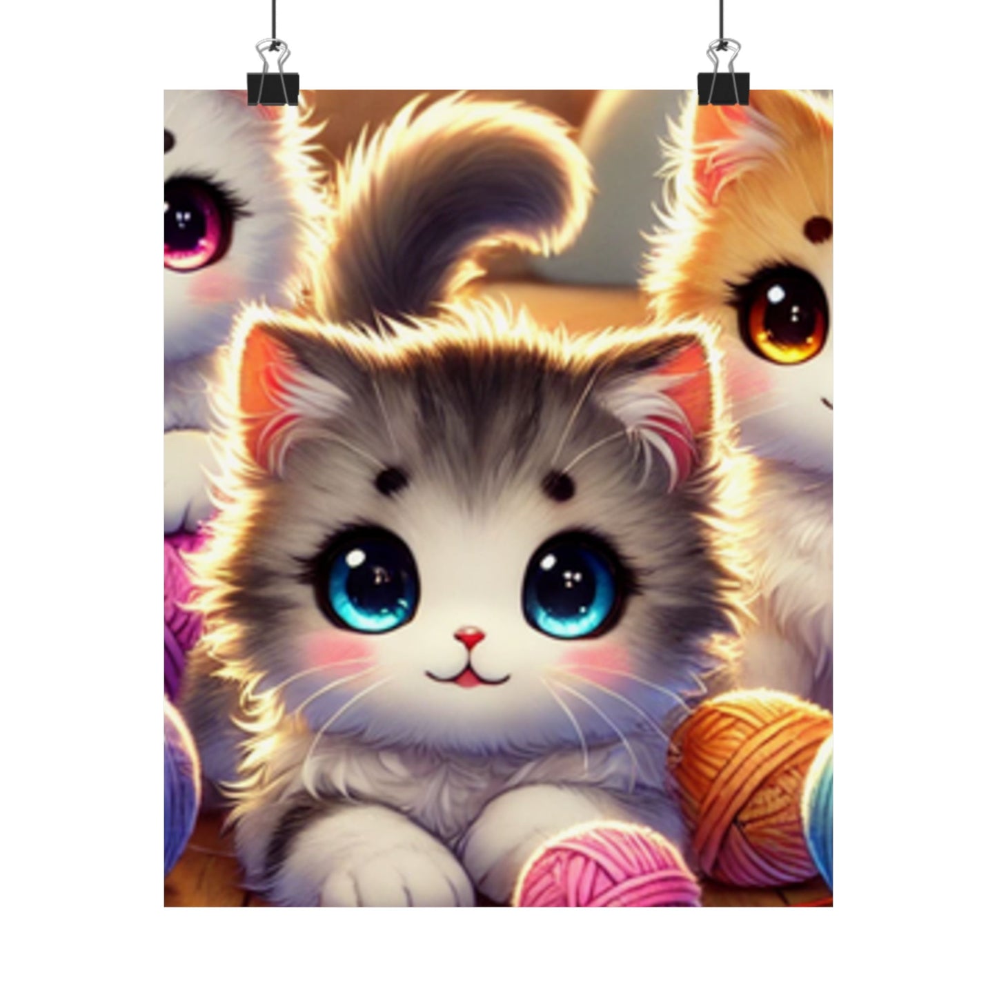 Cozy Yarn Kittens Cute Cat Poster Knitting Room Wall Art Decor